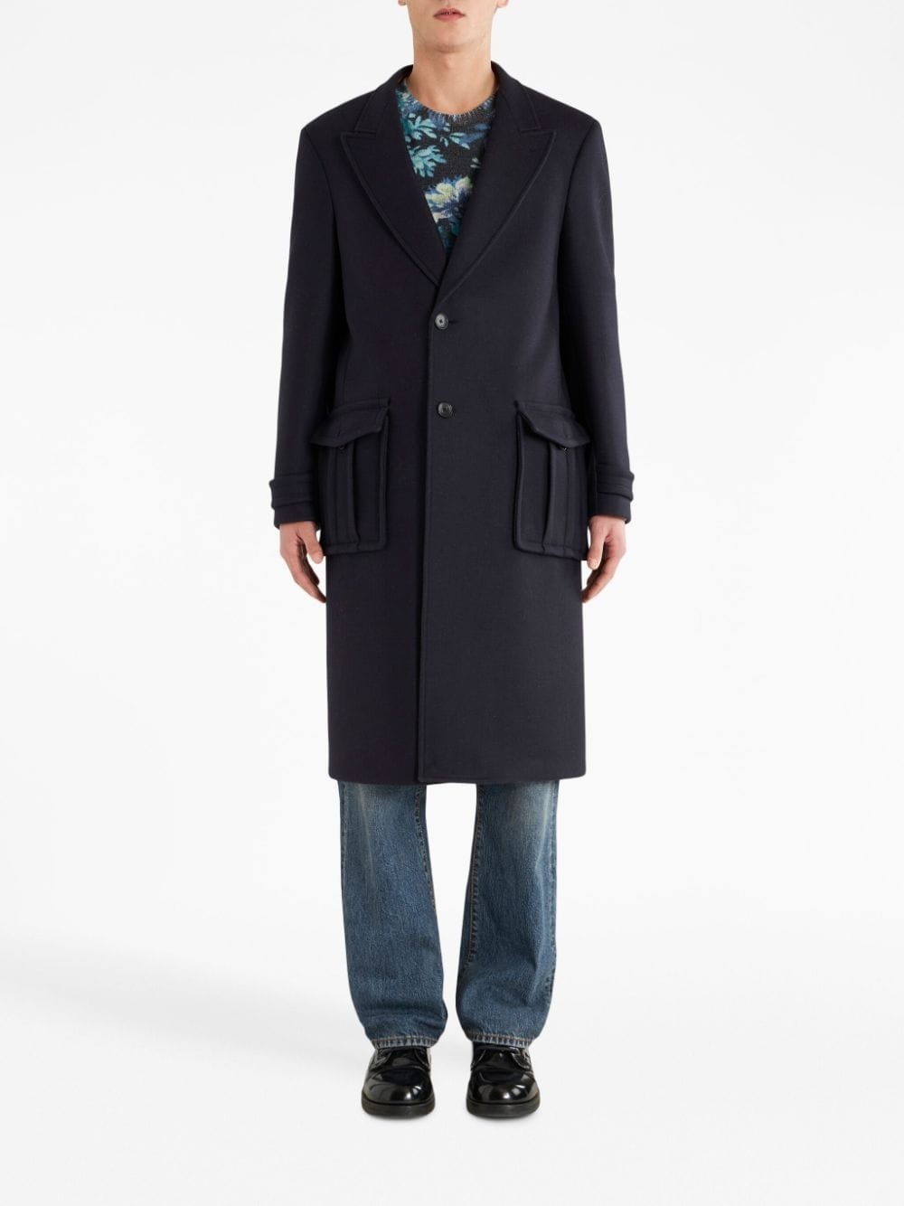 single-breasted cargo-pocket coat - 2