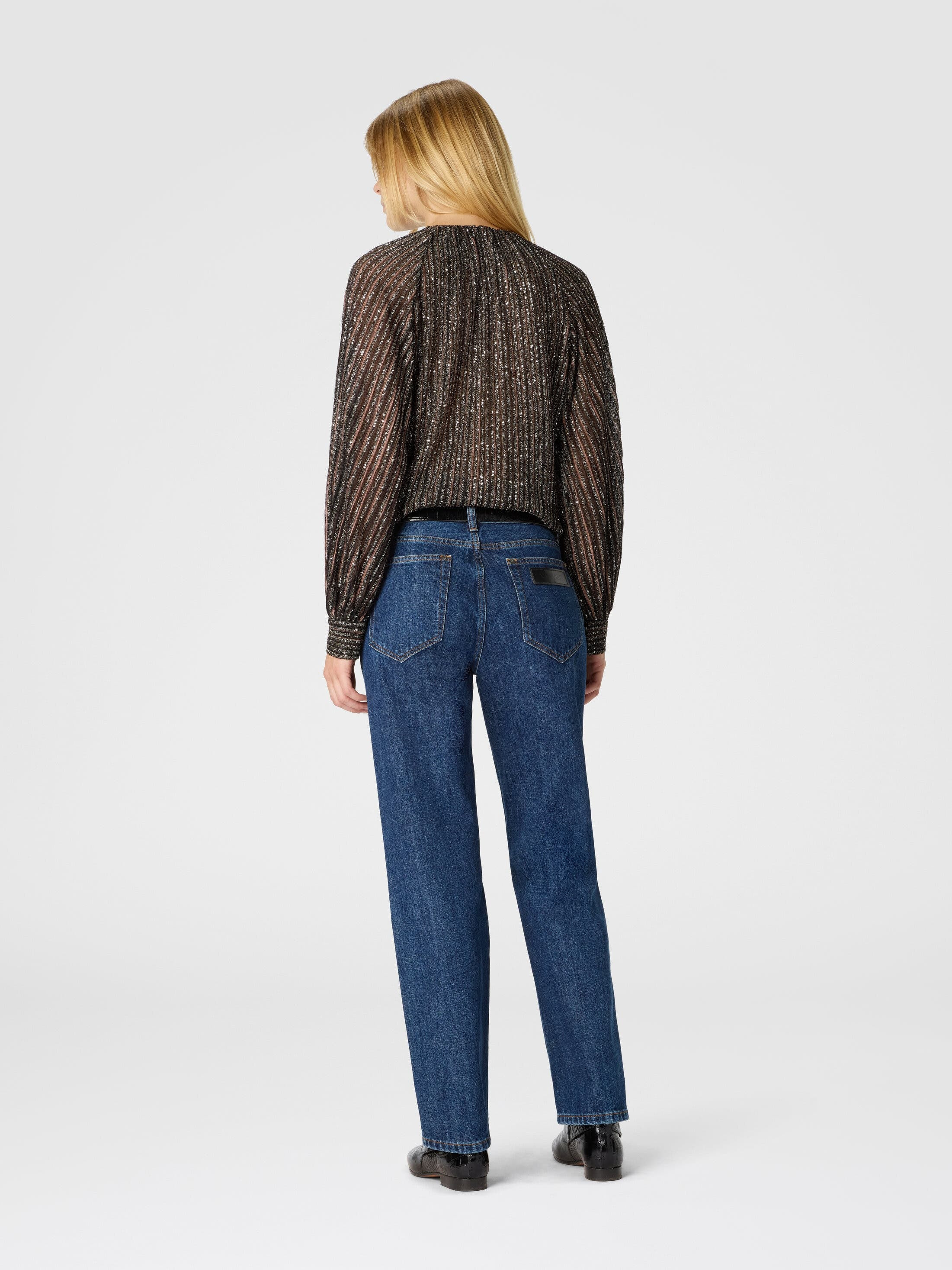 Missoni Flared Crew Neck Sweater With Lamé Stripes in Black & Brown at Nordstrom - 3