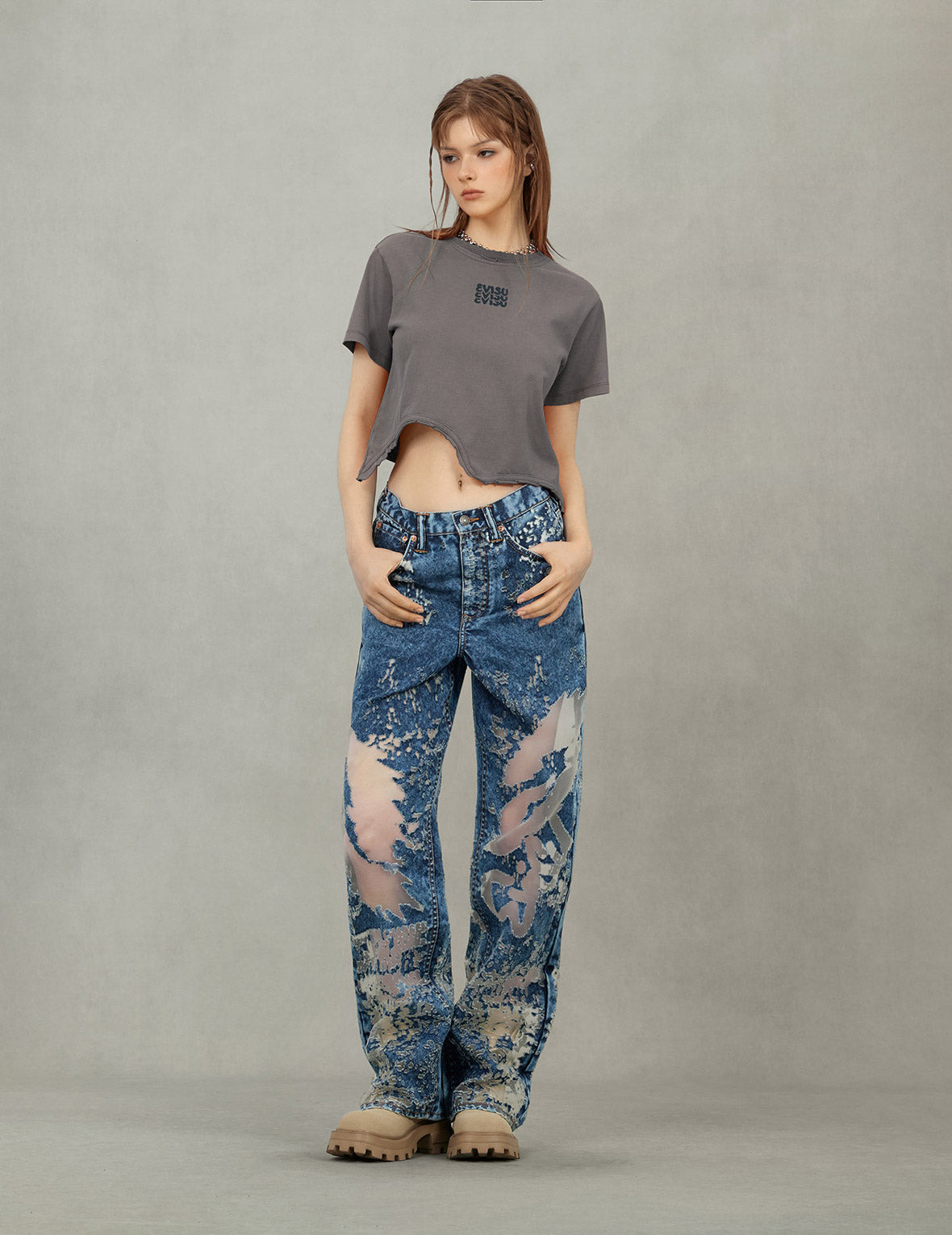 Logo Print and Distressed Detail Fashion Fit T-Shirt - 4