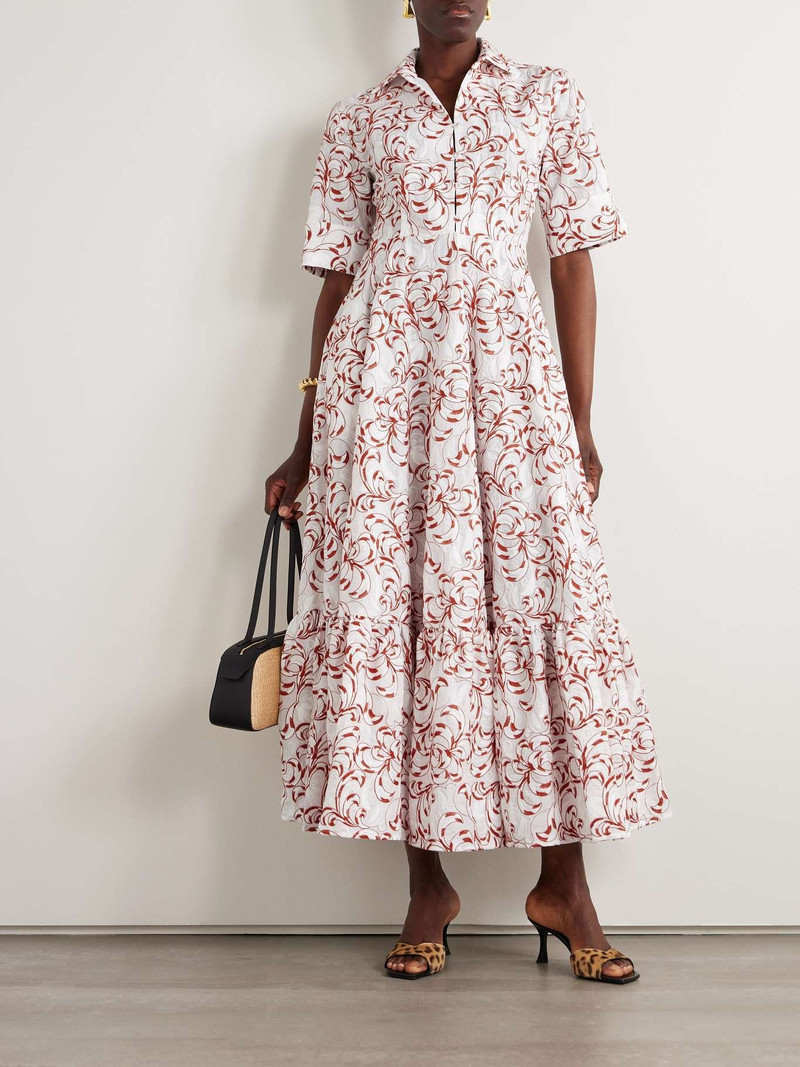 La DoubleJ San Pietro tiered embroidered voile maxi shirt dress White outlook