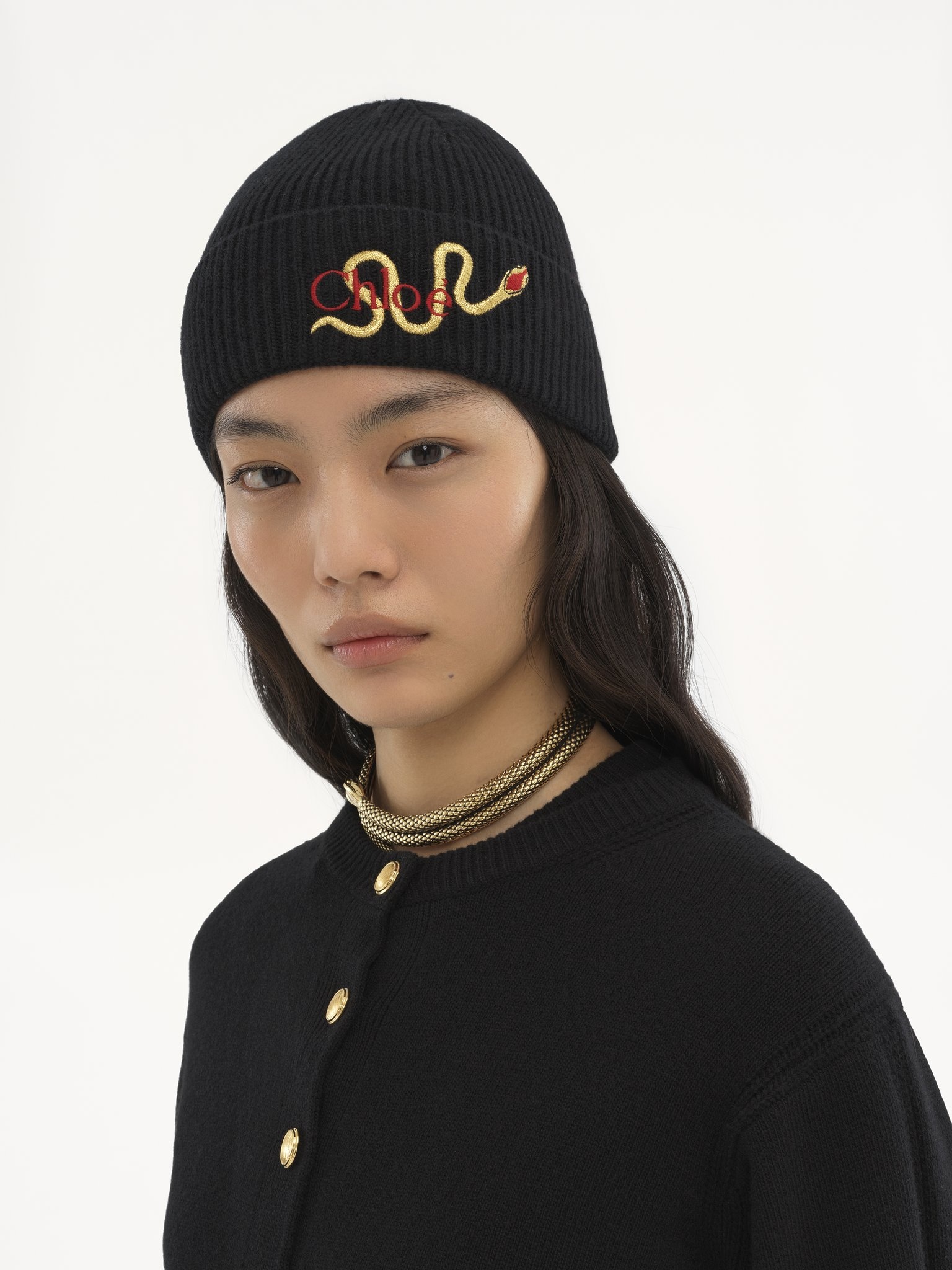 THE CHLOÉ SNAKE BEANIE IN WOOL & CASHMERE KNIT - 5