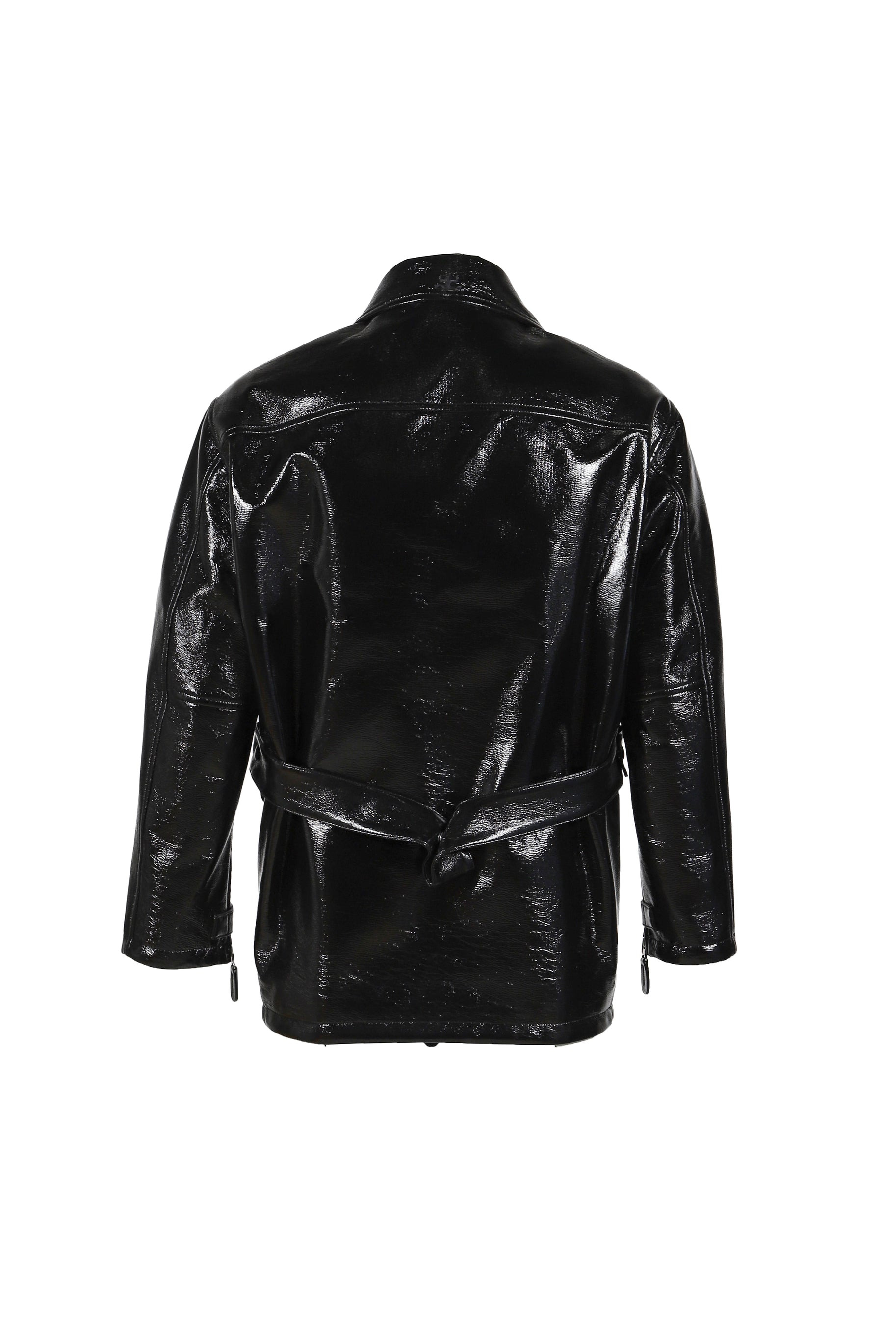 ZIPPED VINYL MAXI BOMBER JACKET / BLK - 2