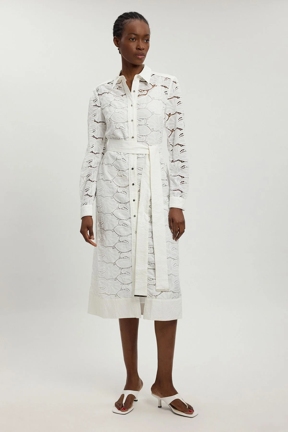 Petite Cutwork Cotton Collared Woven Shirt Dress - 1
