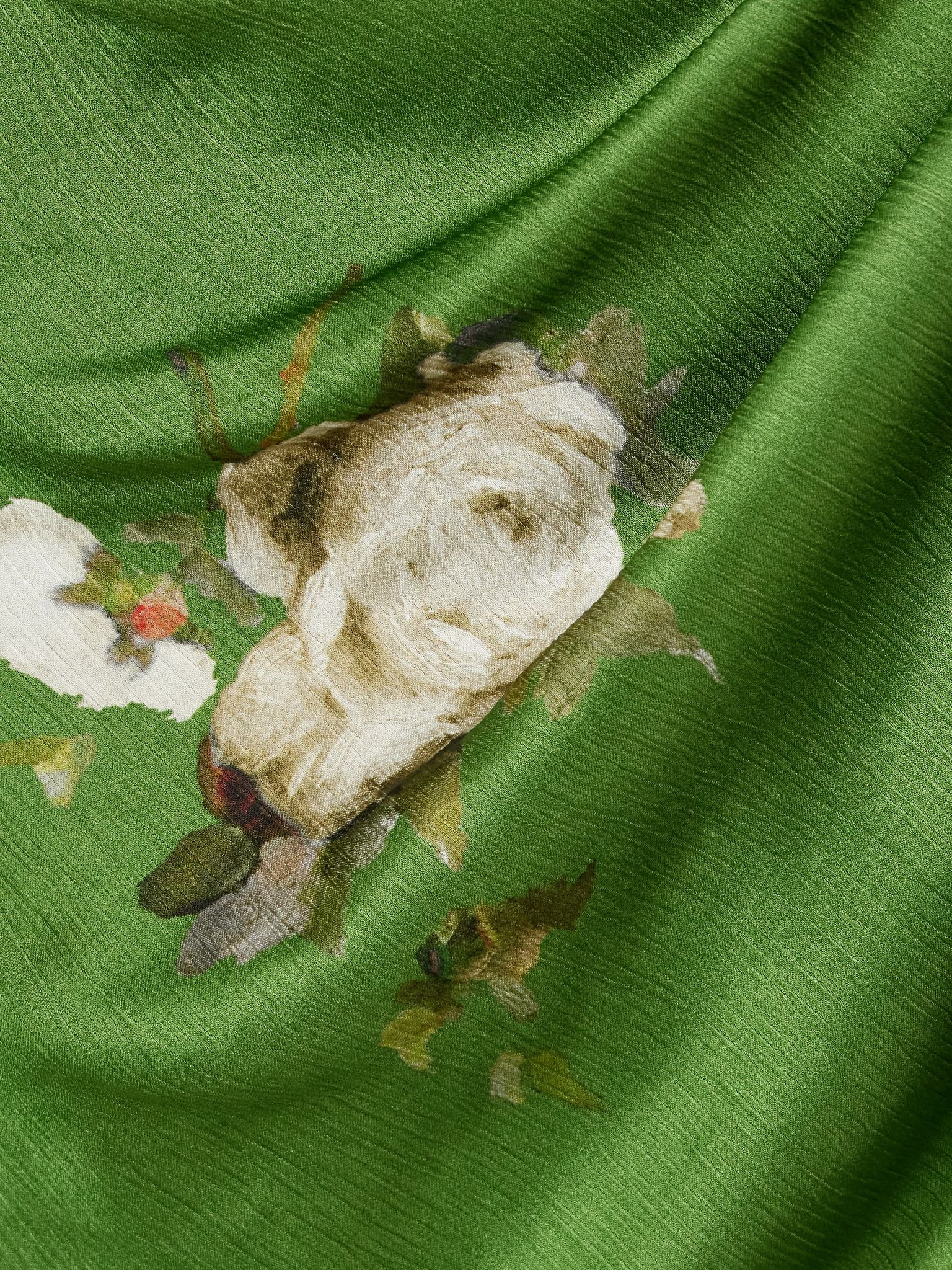 Draped floral-print crinkled-satin top Green - 5