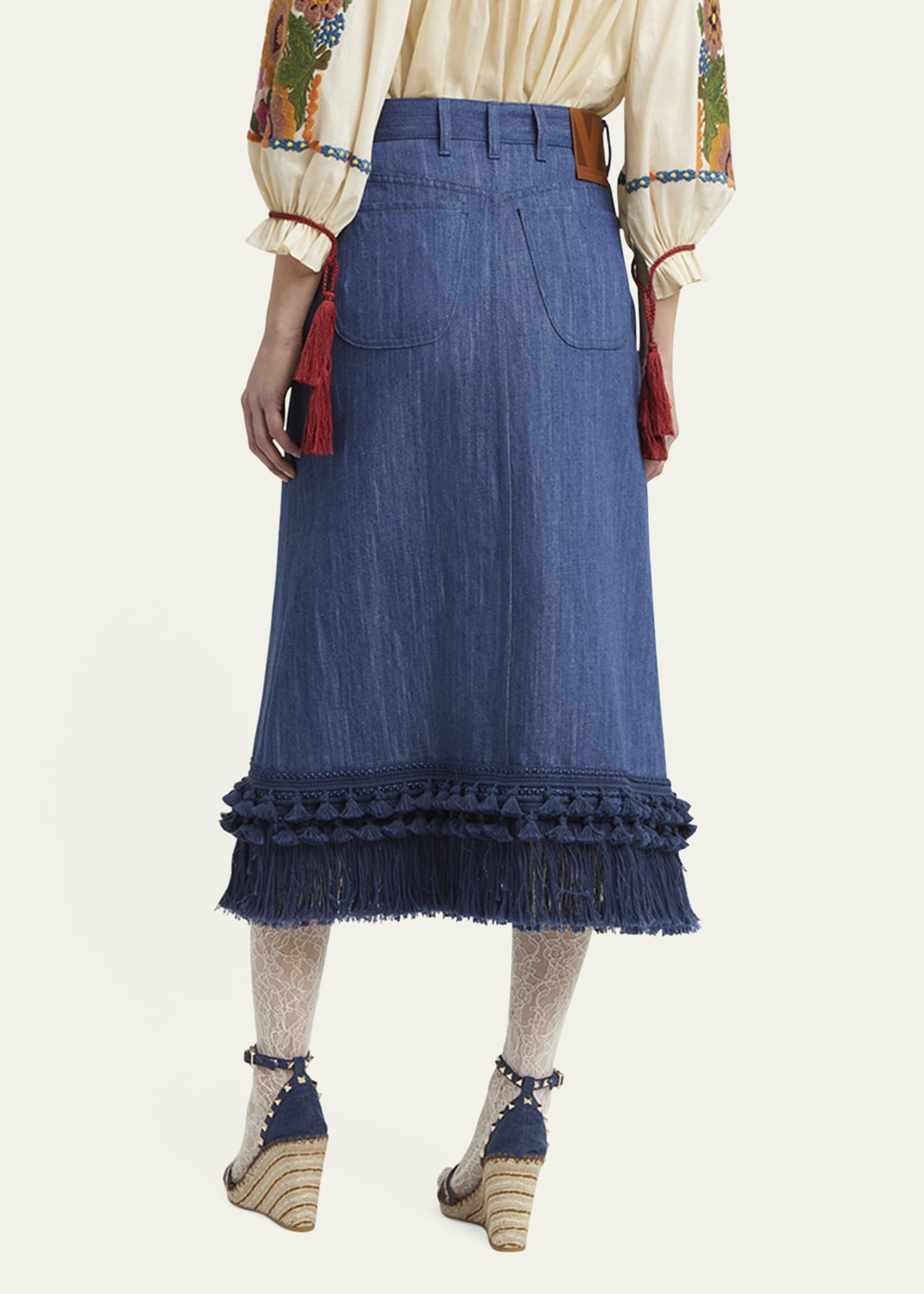 Tassel Button-Fly Denim Skirt - 3