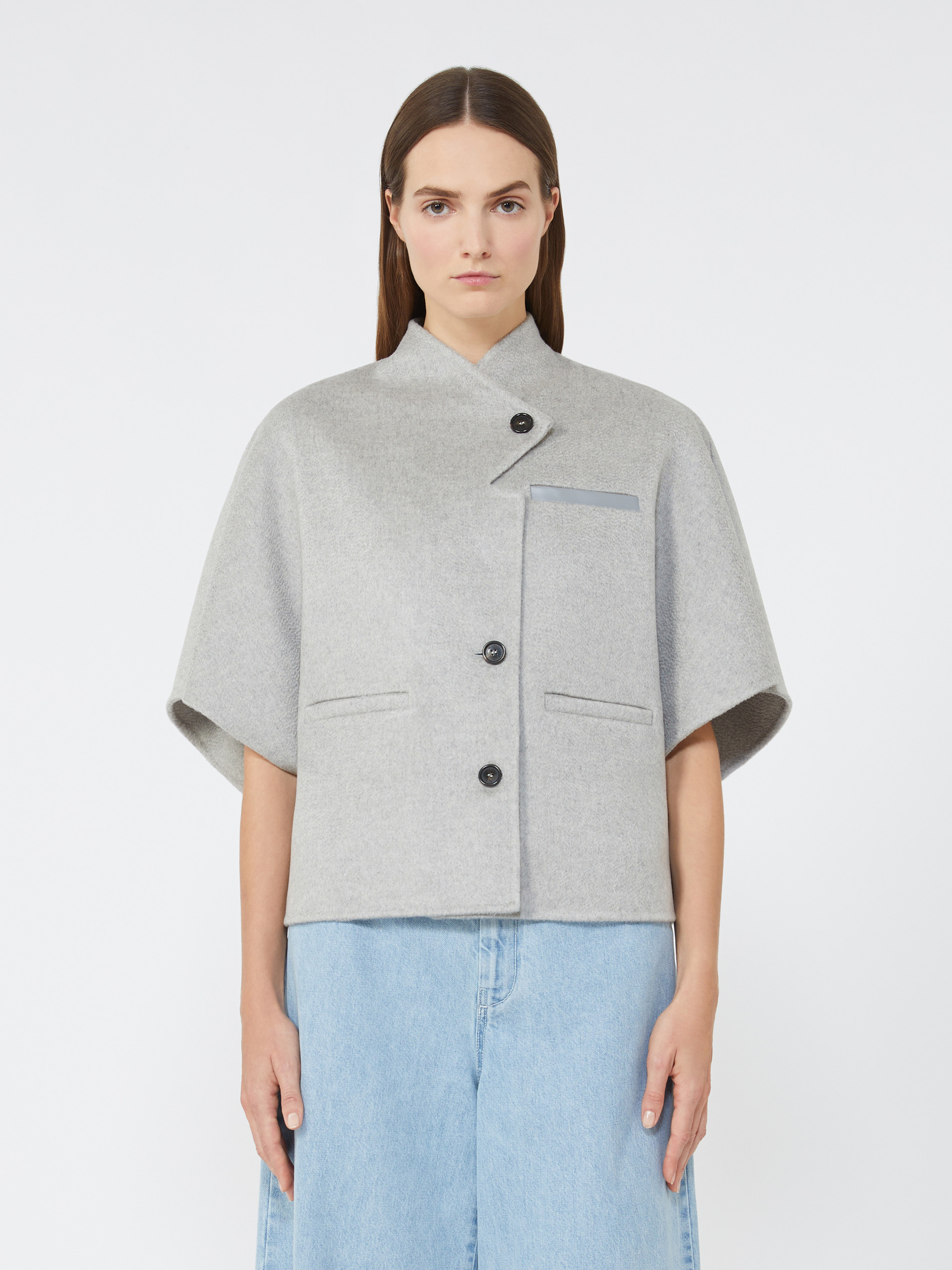 ANDALO Long cropped cape in cashmere drap - 3