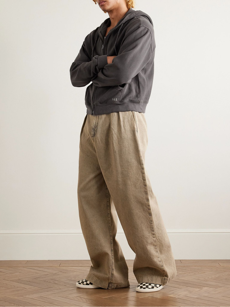 The Elder Statesman Daily Logo-Embroidered Cotton and Cashmere-Blend Zip-Up Hoodie Dark gray outlook