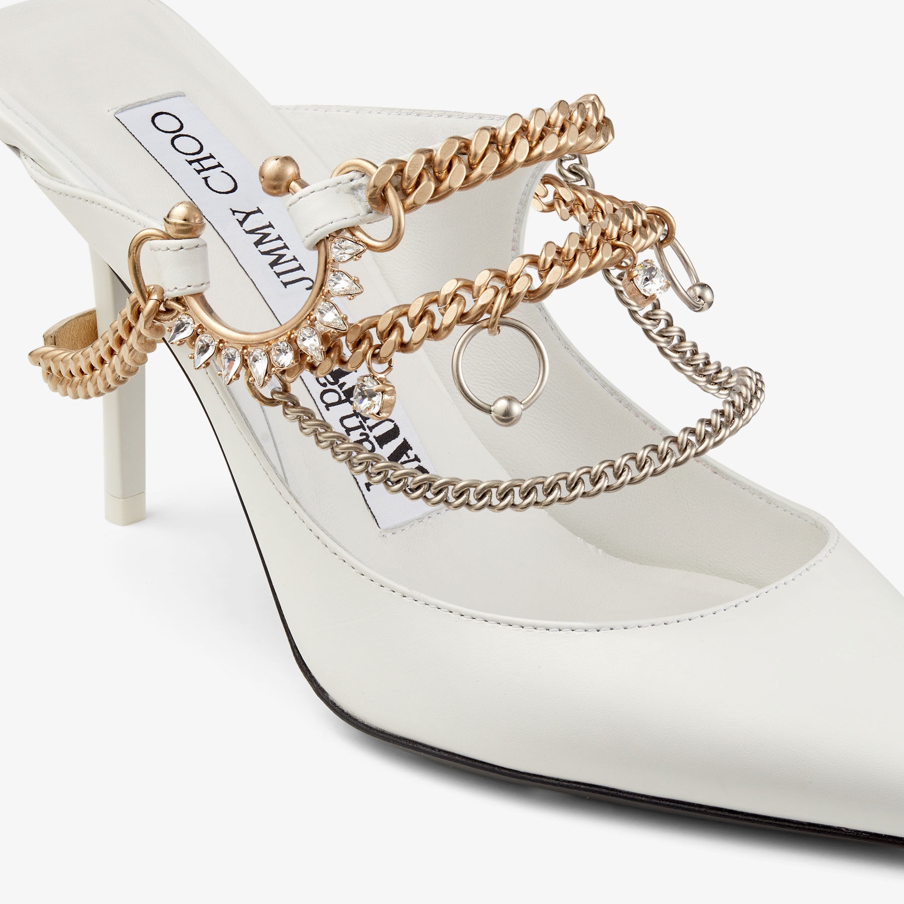 Jimmy Choo / Jean Paul Gaultier Bing 90
Optical White Calf Leather Mules with Jewellery - 4