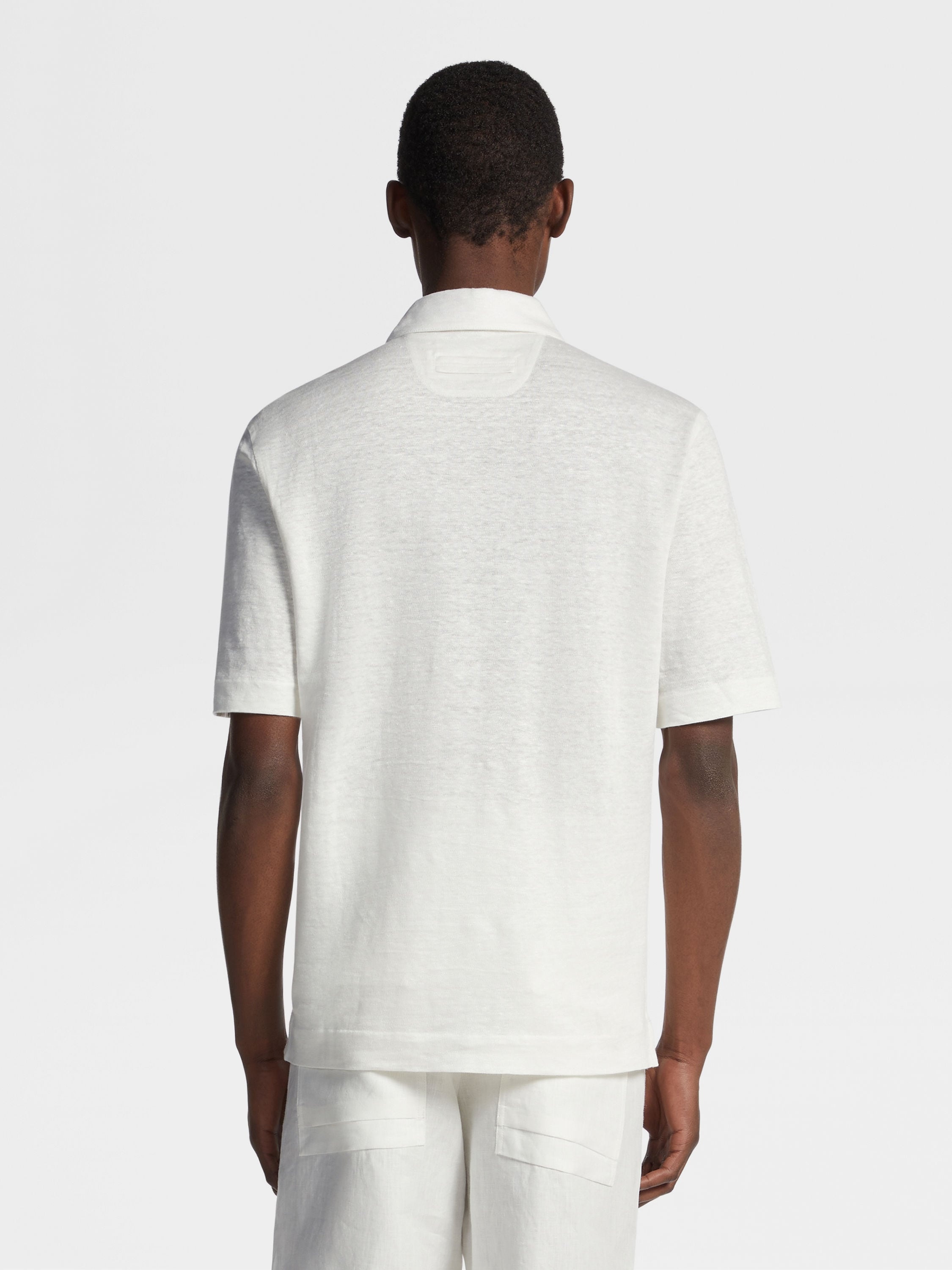 WHITE LINEN POLO SHIRT - 3