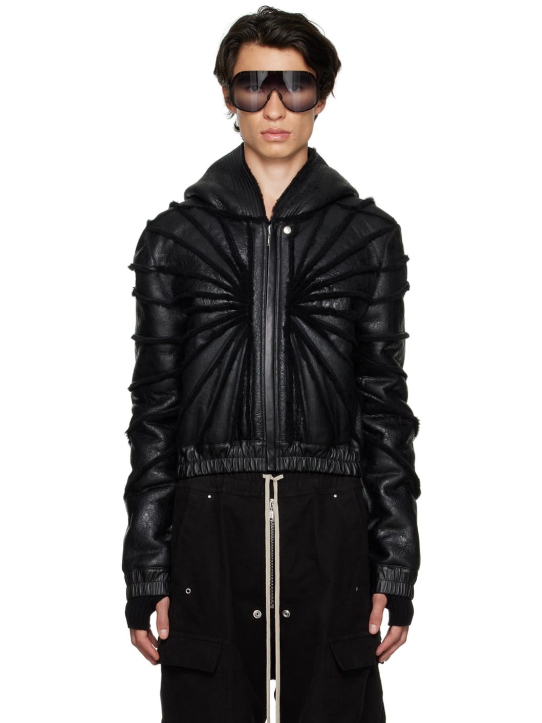 Black Hooded Shearling Jacket - 1