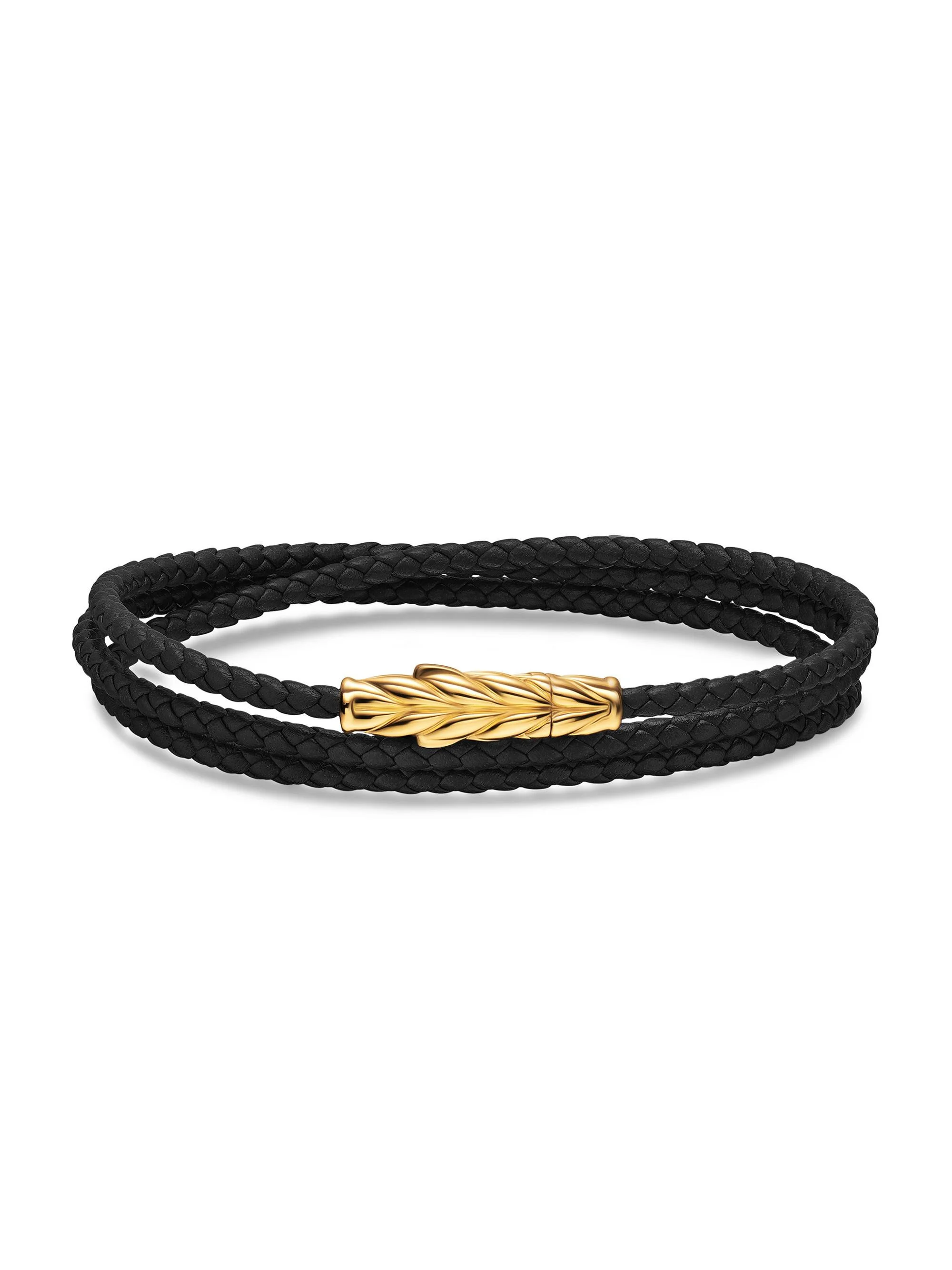 Men's Chevron Triple Wrap Bracelet in Leather - Black - 1