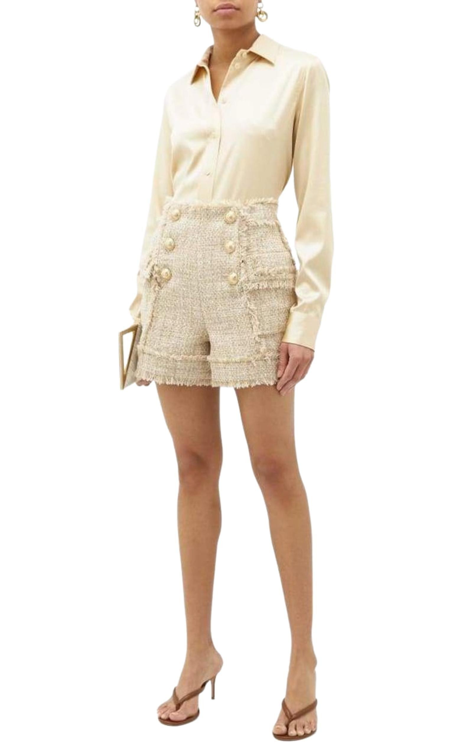 High-rise cotton-blend tweed shorts - 2