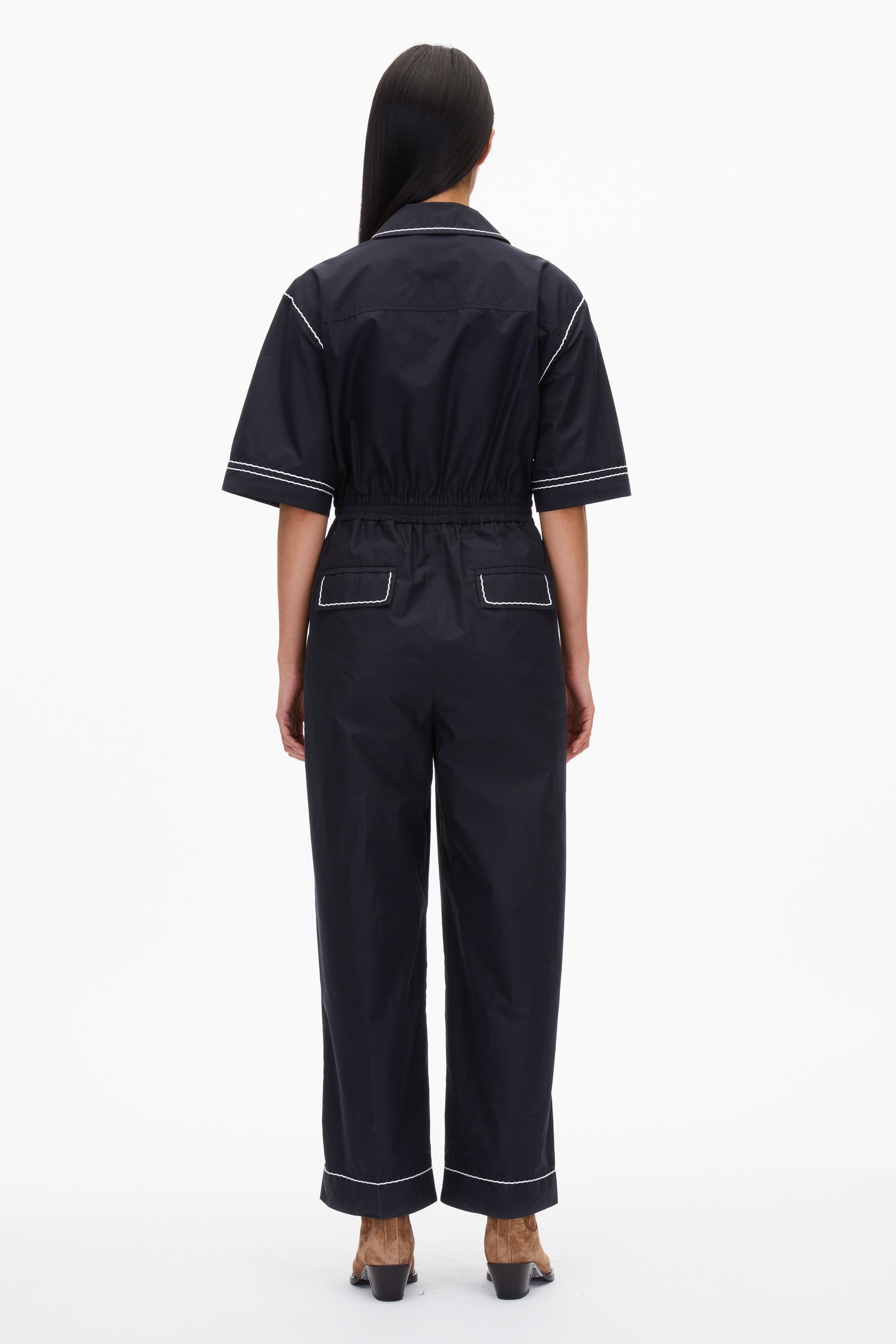 Jumpsuit with Wave Embroidery - 3