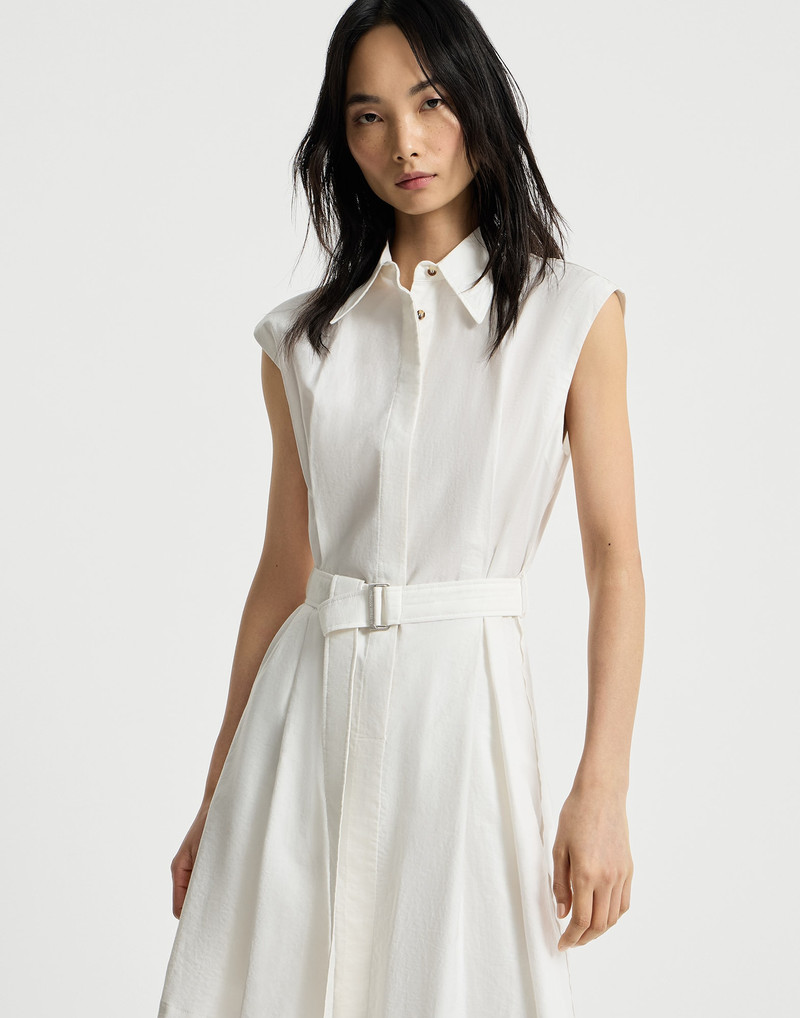 Techno cotton texture twill belted mini shirt dress with monili 5