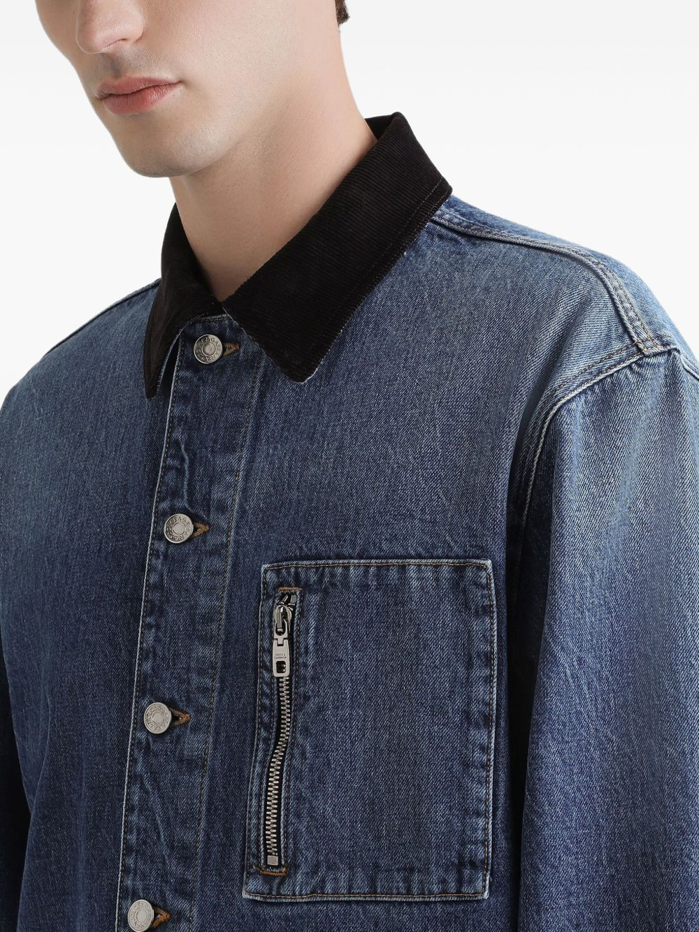 corduroy-collar denim jacket - 4