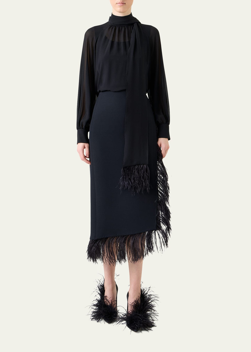 AKRIS Feather-Trim Wool Stretch Double Face Midi Wrap Skirt outlook