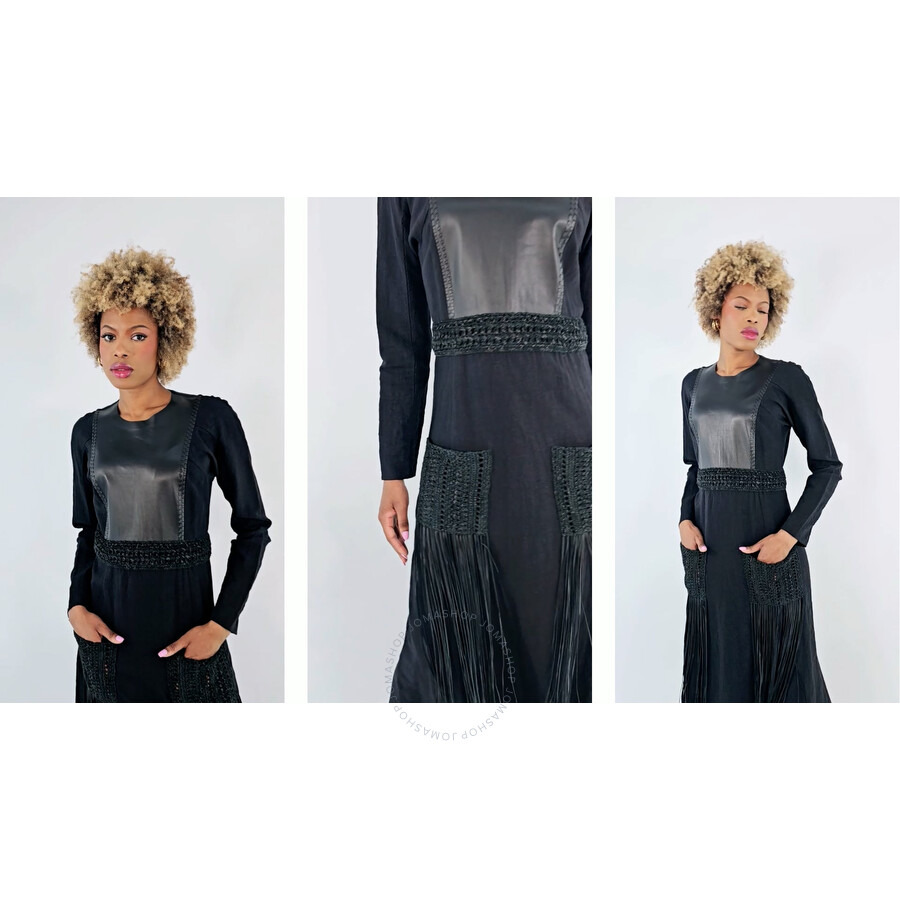 Chloe Ladies Black Crochet-Trim Long Dress, Brand Size 38 (US Size 6) - 3