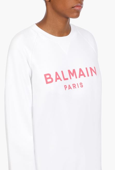 White cotton sweatshirt with pink Balmain logo - 8