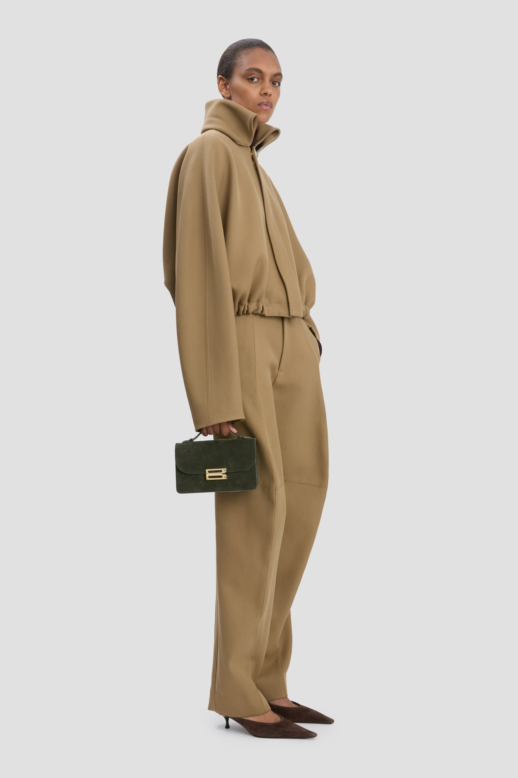 Mini Dorian Bag In Dark Olive Stripe Embossed Suede - 2