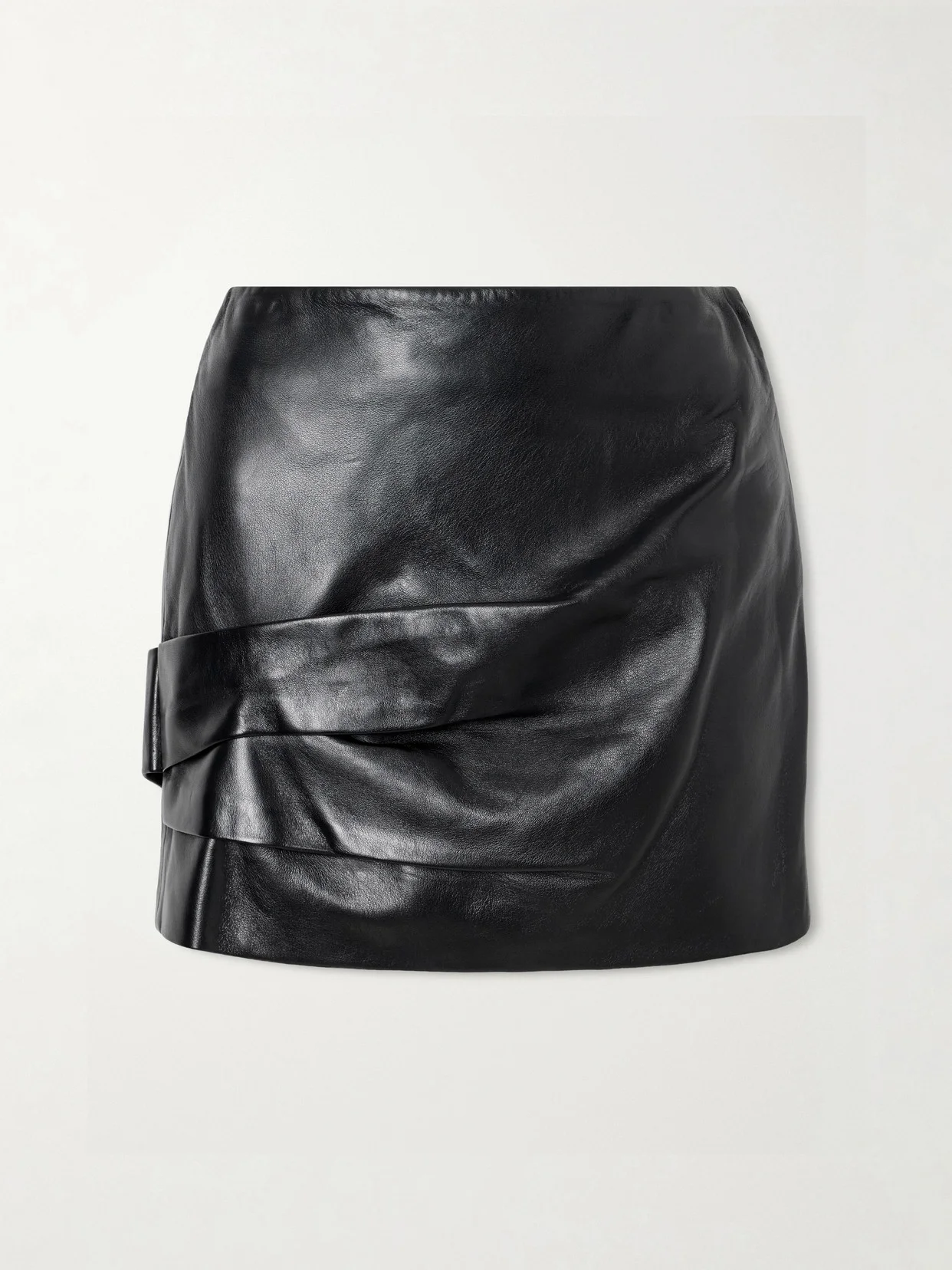 Agnes Gathered Leather Mini Skirt - 1