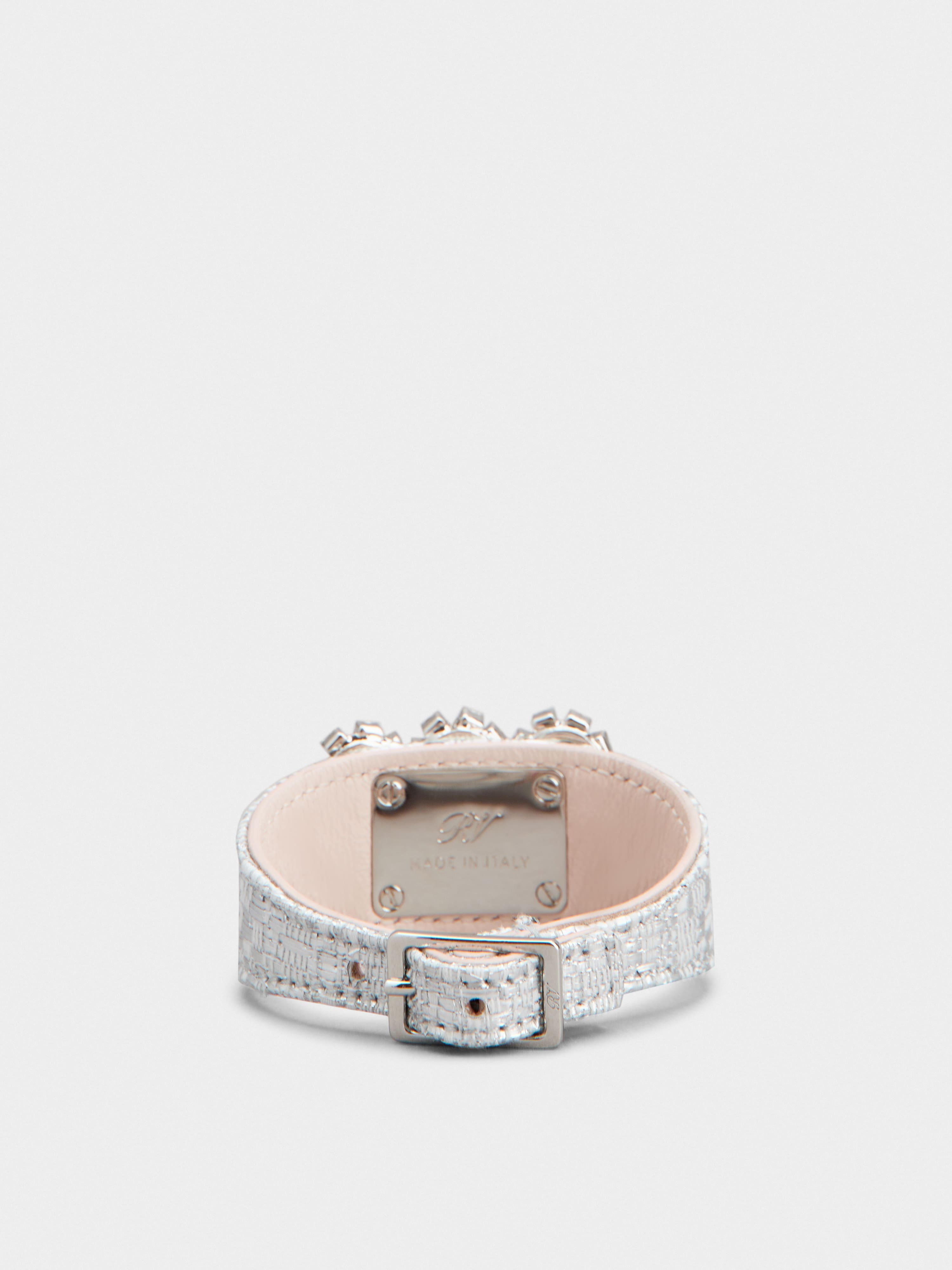 Flower Strass Pearl Buckle Bracelet in Fabric - 4