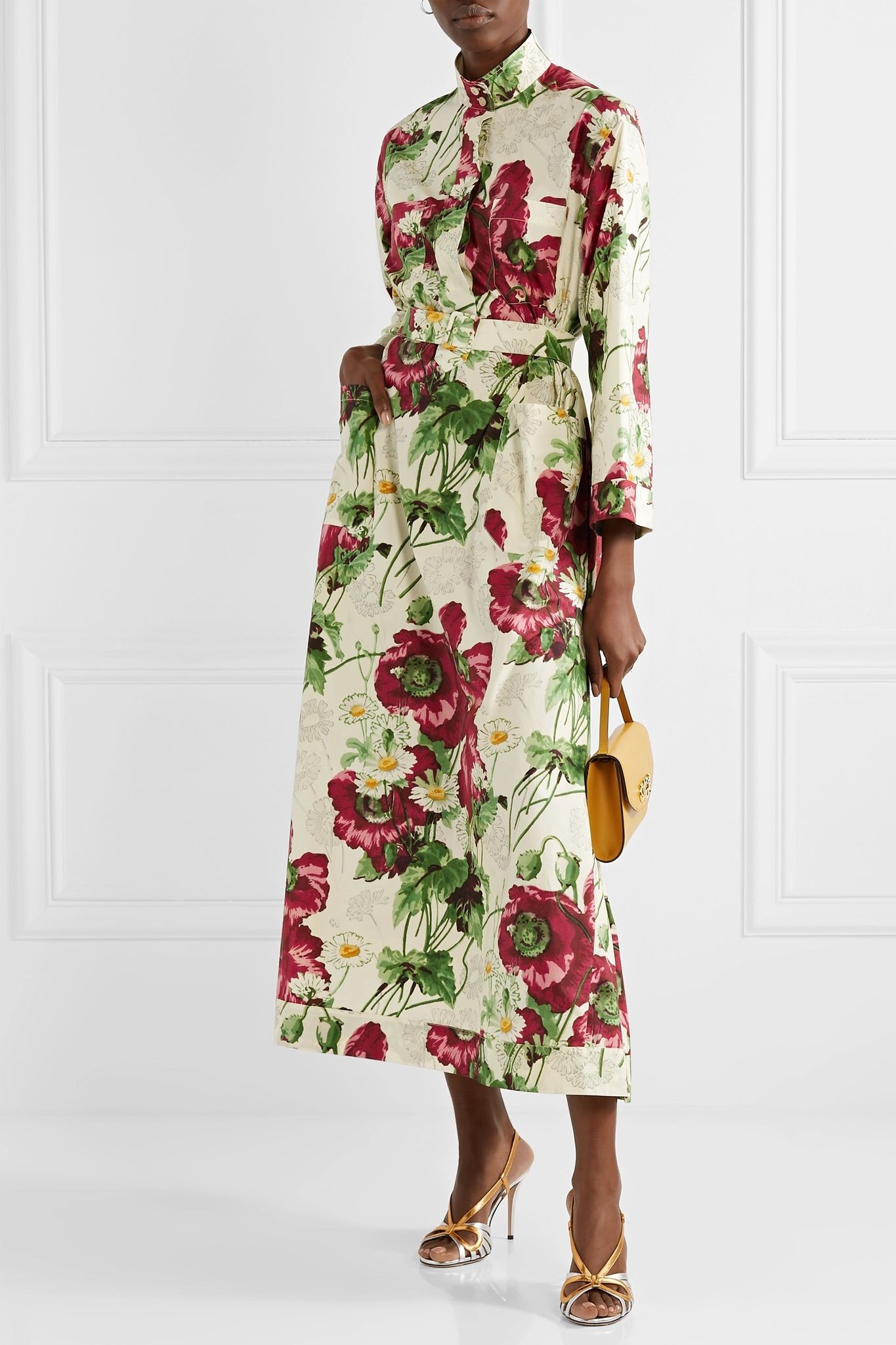 Belted floral-print cotton-poplin midi dress - 2