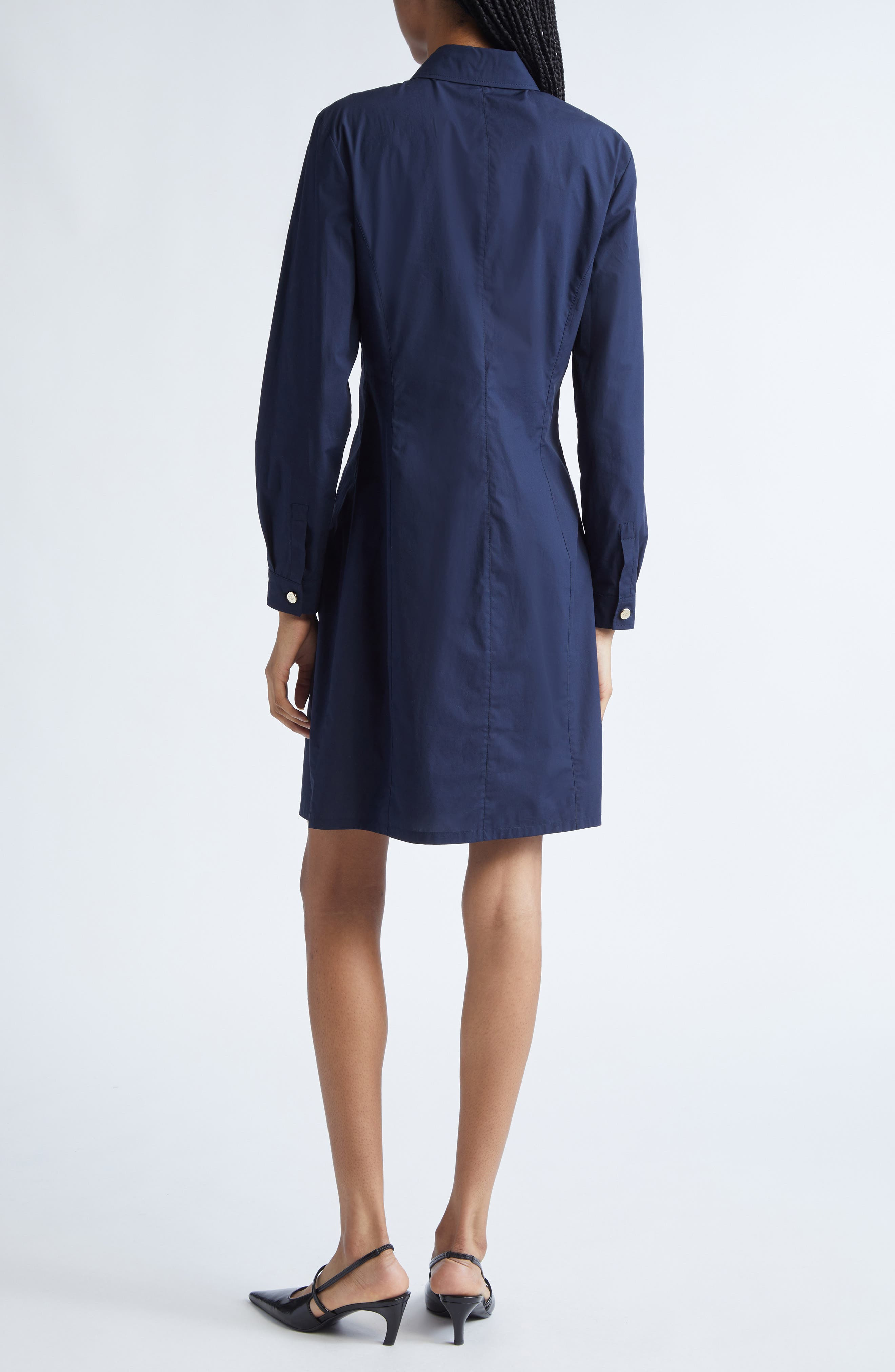 Emporio Armani Long Sleeve Cotton Poplin Button-Up Shirtdress in Dark Navy at Nordstrom - 2