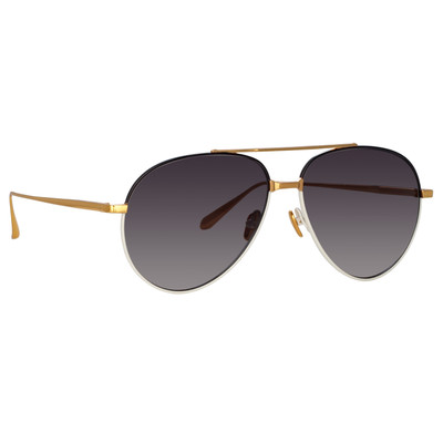 LINDA FARROW MARCELO AVIATOR SUNGLASSES IN BLACK AND CREAM outlook