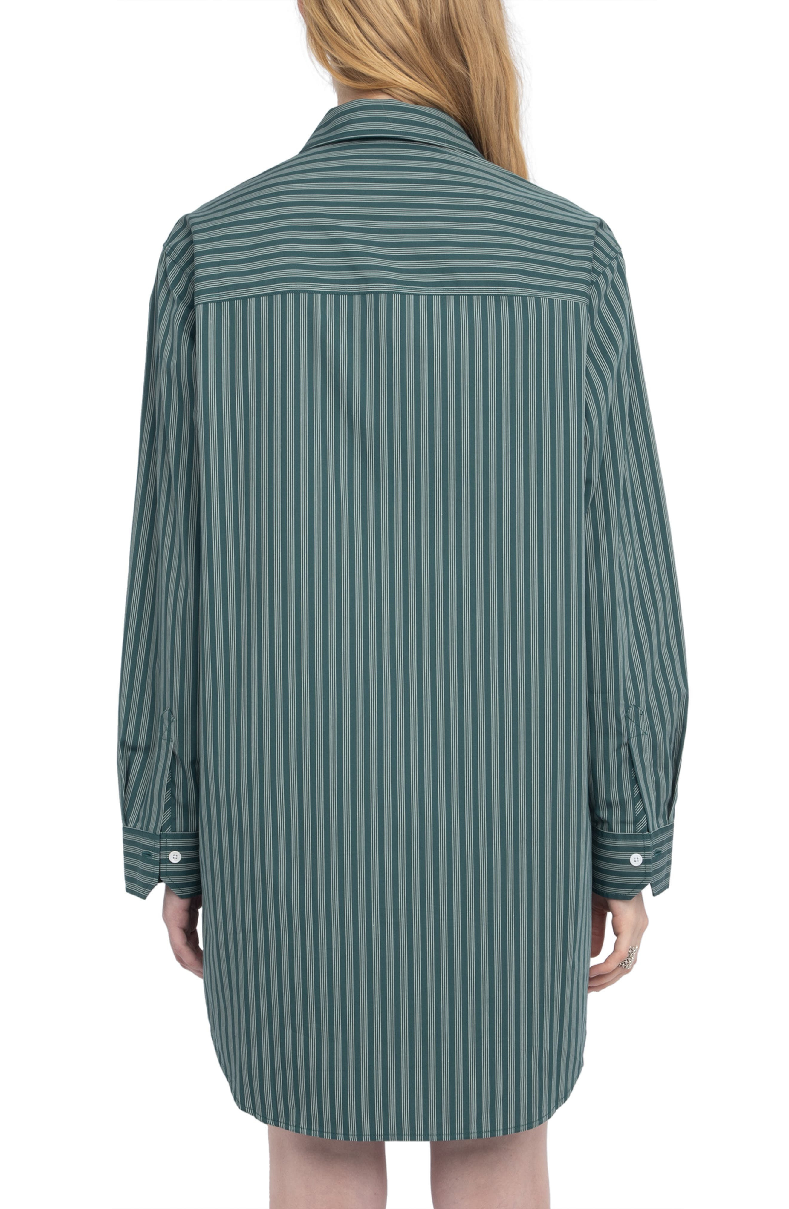Zadig & Voltaire Rorning Stripe Long Sleeve Shirtdress in Emerald at Nordstrom - 6