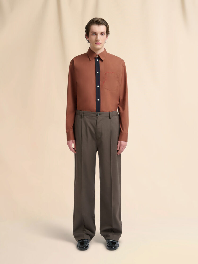 BROWN WOOL TROUSERS WITH ELASTICATED WAISTBAND - 2