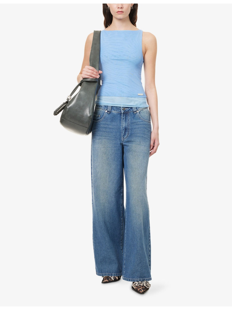 House of Sunny Multi-Layer Boat-Neck Stretch-Mesh Top outlook