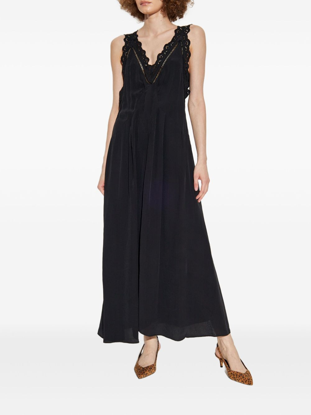 lace-insert pleated dress - 2