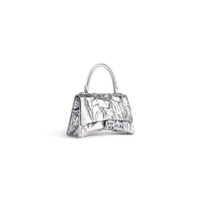 BALENCIAGA Women's Hourglass Small Handbag Crushed Effect  in Silver outlook
