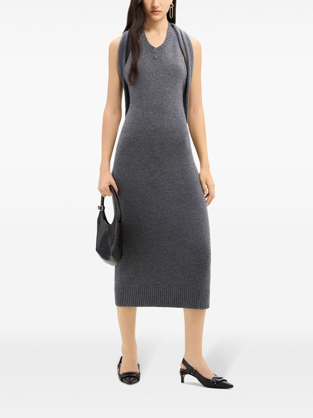 over the shoulder draped midi dress - 2