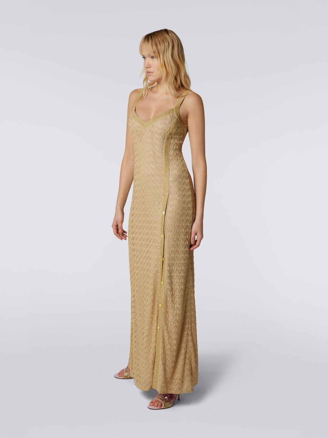 Long viscose blend lace dress with lamé - 3