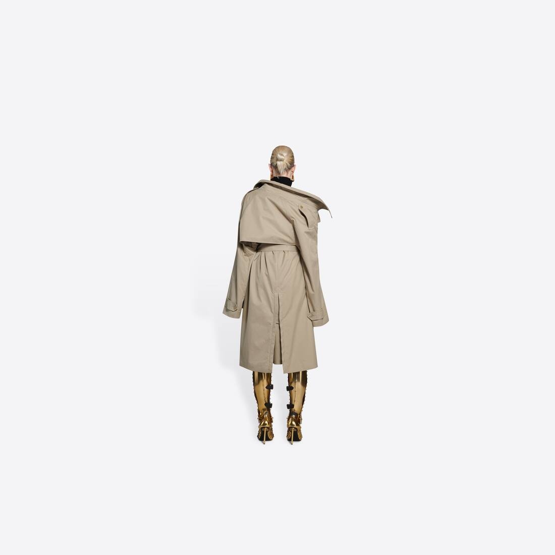 Off-shoulder Trench Coat in Beige - 5