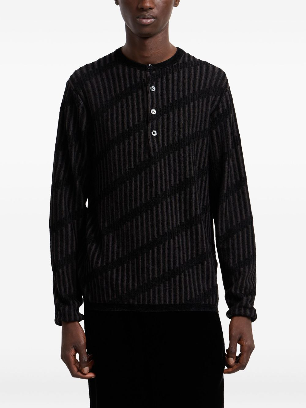diagonal-stripe Henley sweater - 1