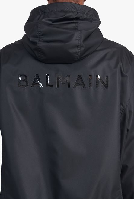 Black hooded nylon windbreaker with transparent Balmain logo - 8