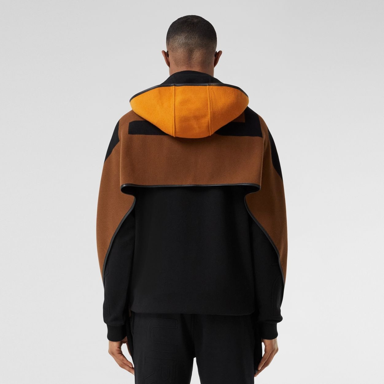 Logo Wool Cotton Jacquard Hooded Cape - 4