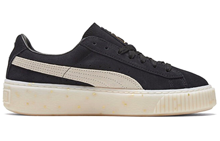 (WMNS) PUMA Suede Platform Black/White/Gold Board Shoes 365621-03 - 2