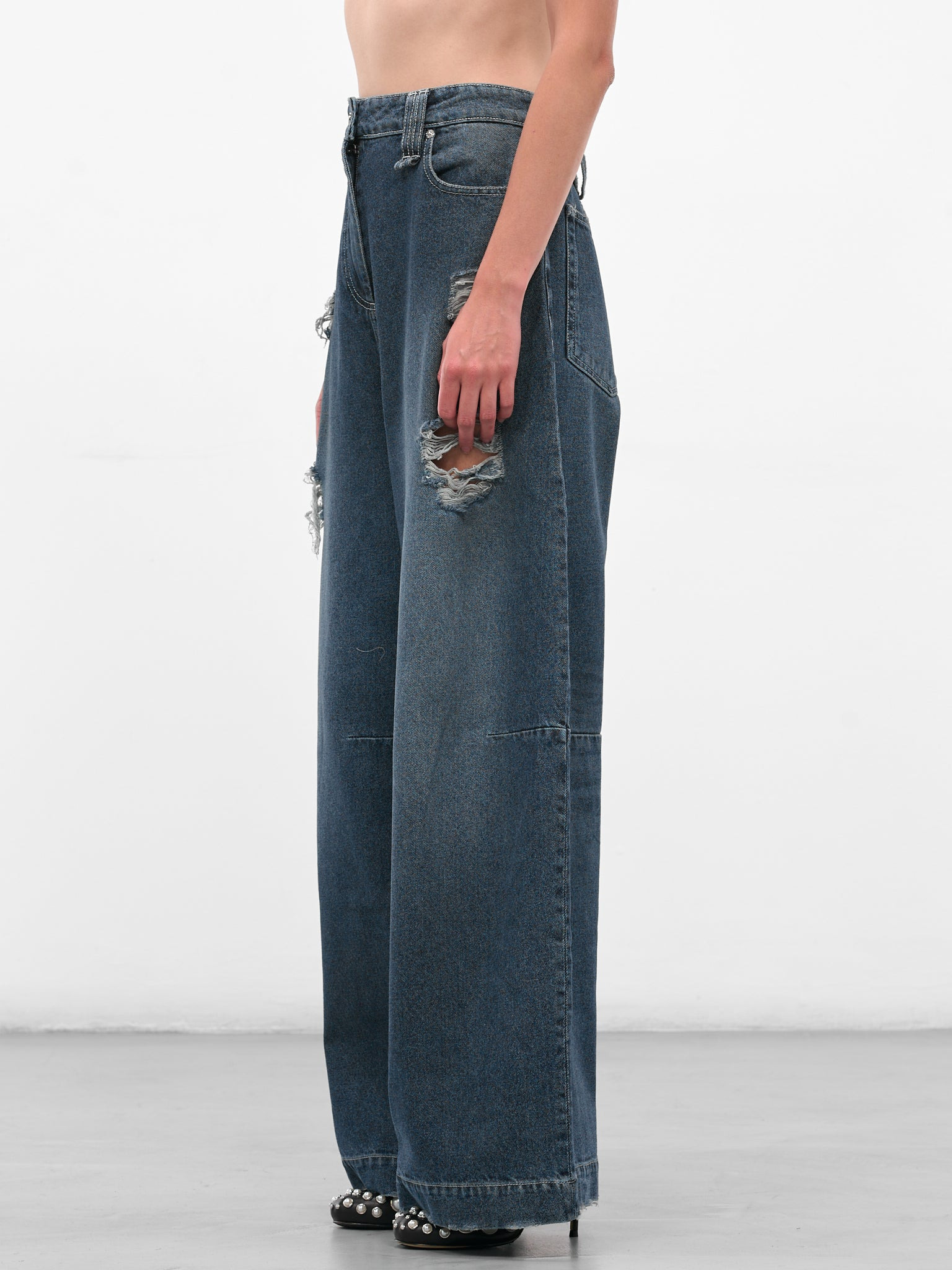 Blue Distressed Denim Puddle Jeans - 2