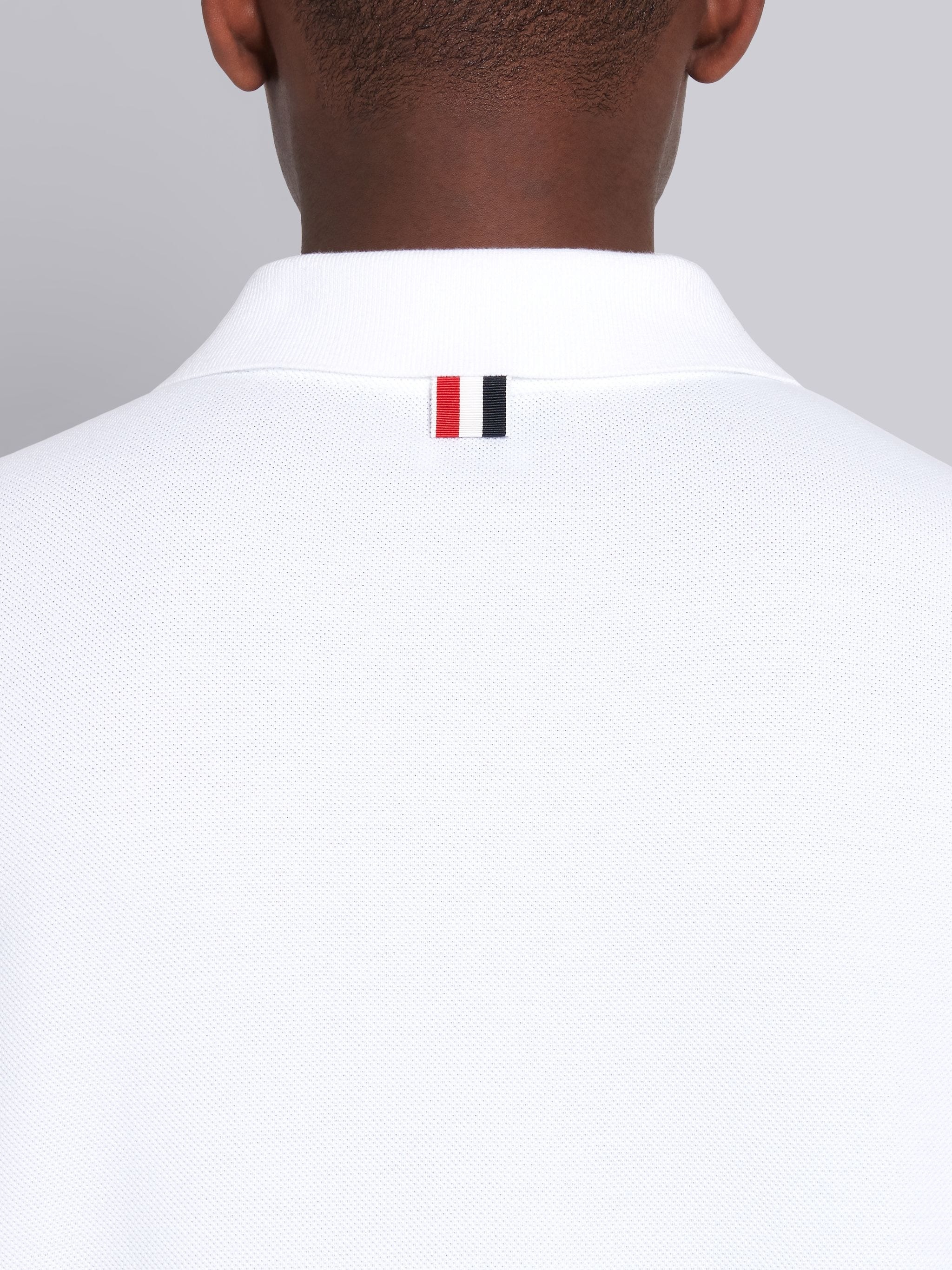 White Classic Cotton Pique Side Insert 4-Bar Polo - 6