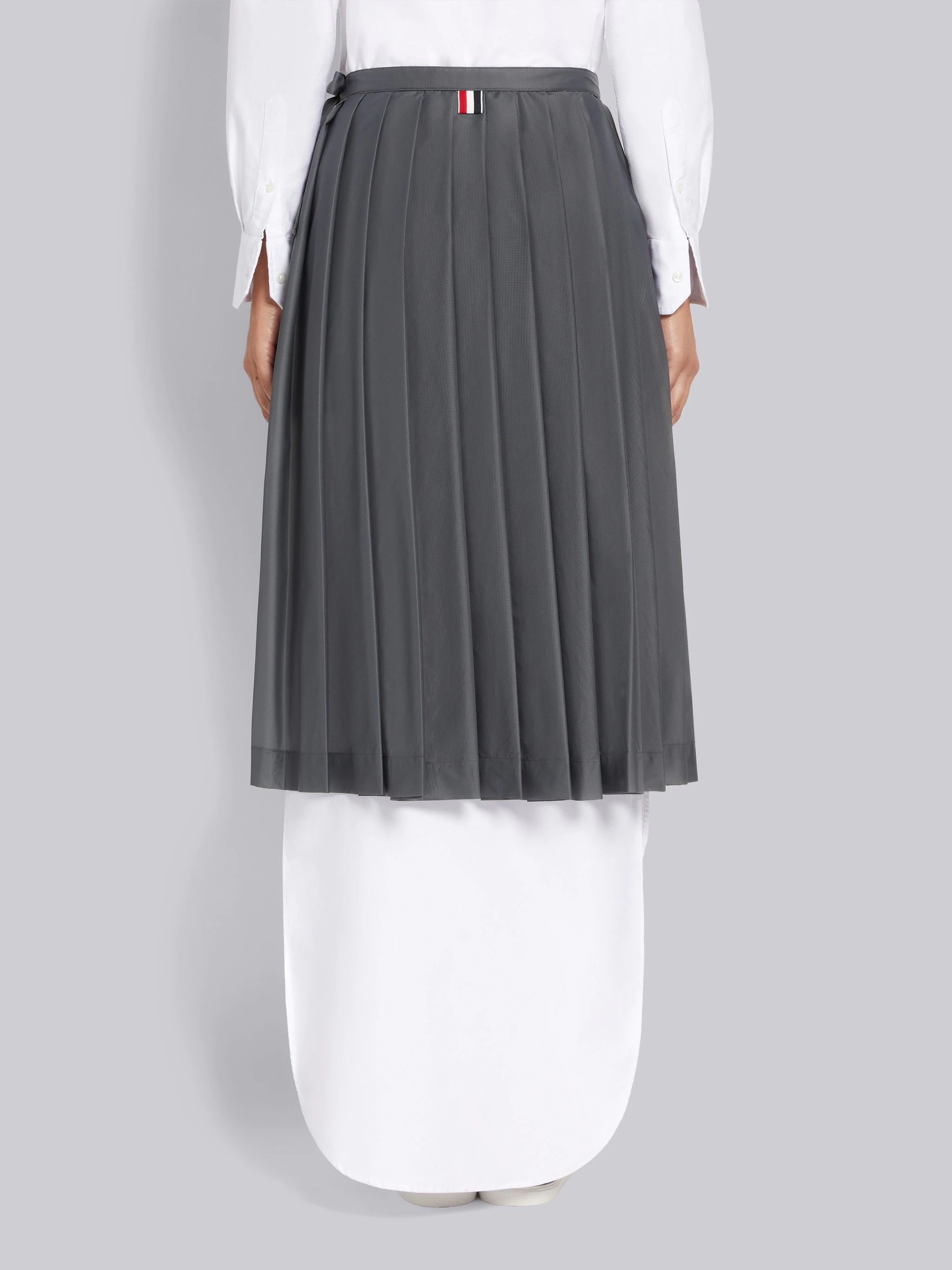 Silver Sheer Nylon Ripstop Below The Knee Pleated Wrap Skirt - 3