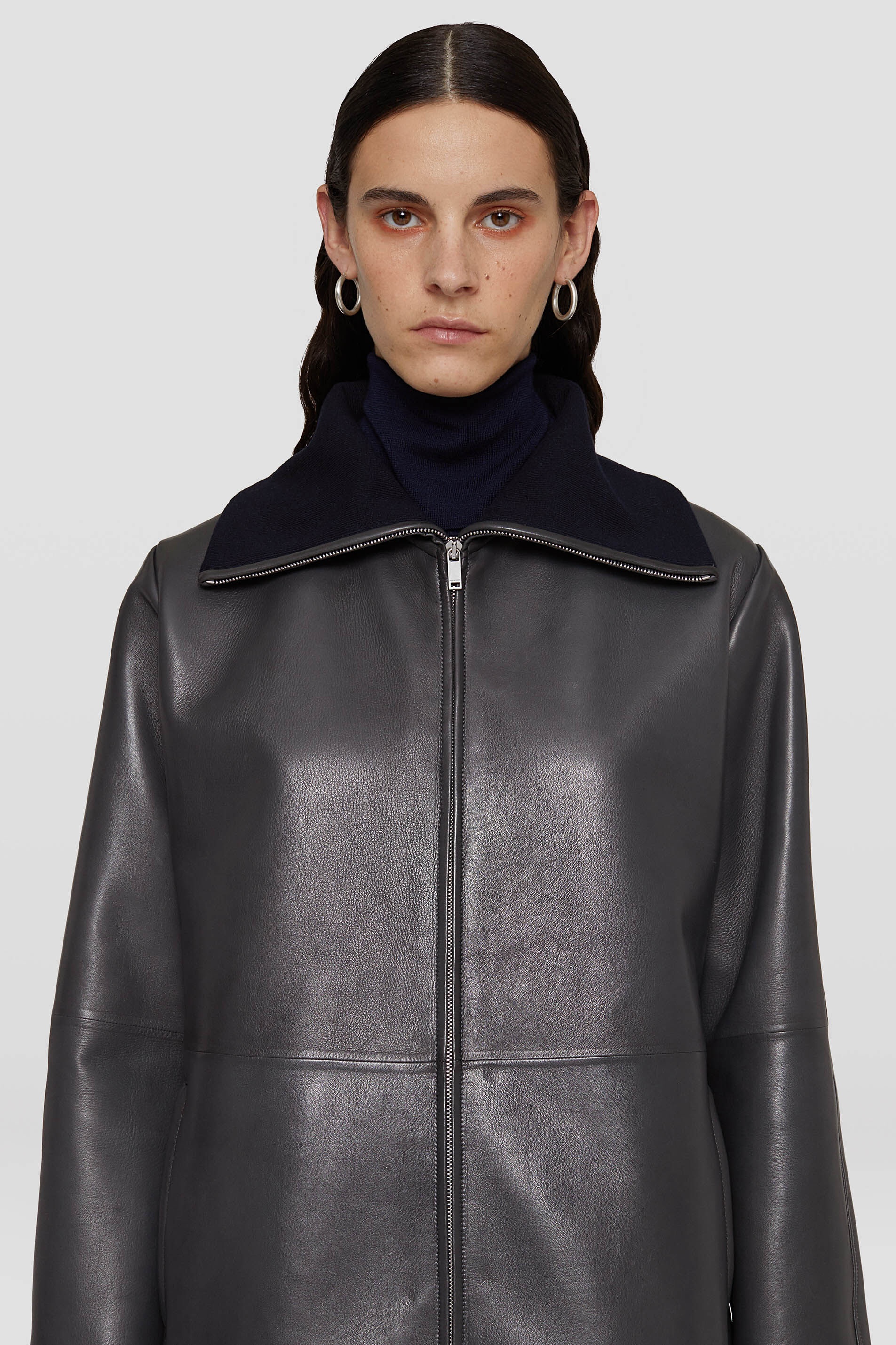 Zip-up Leather Jacket - 5