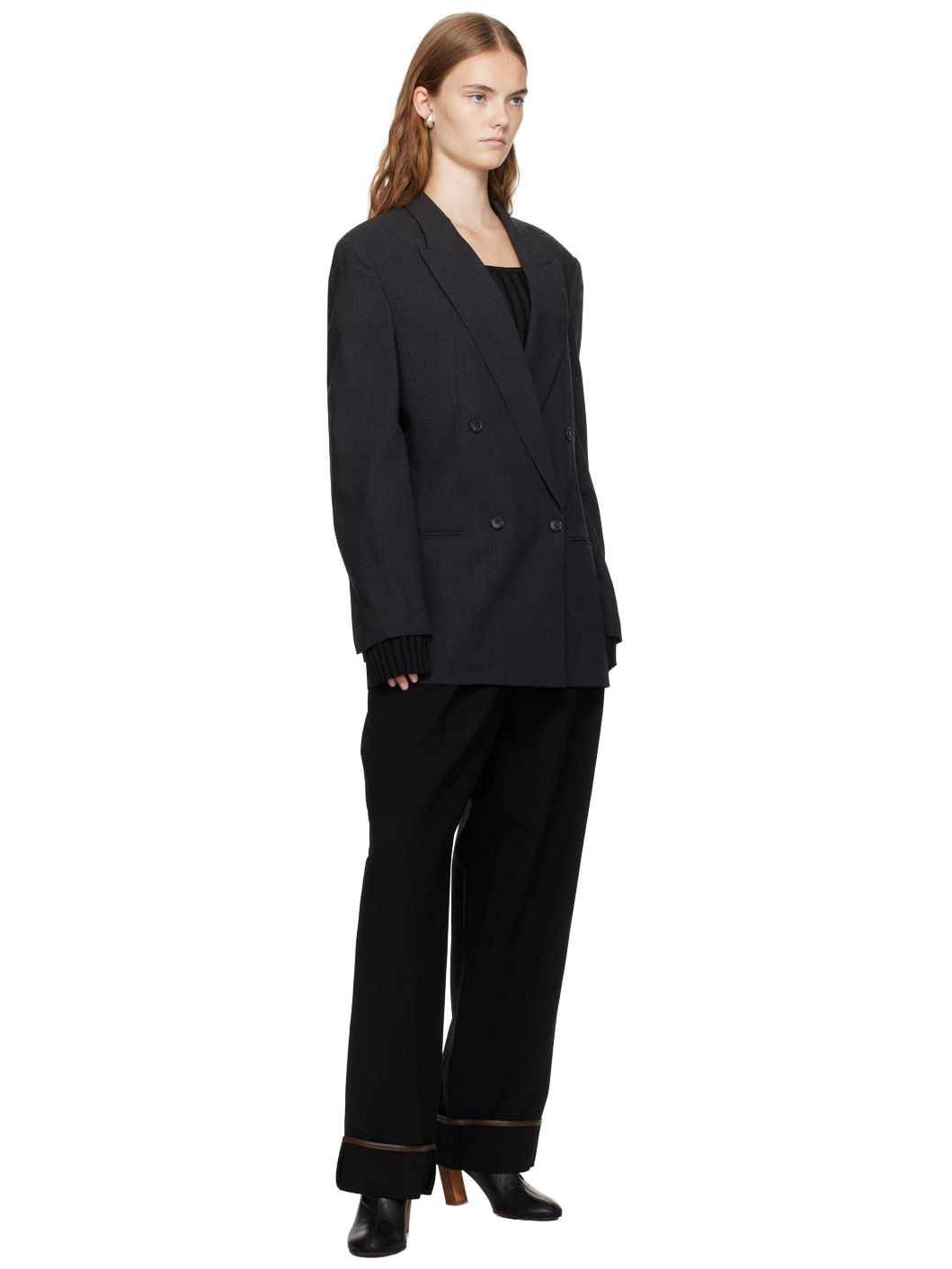 Gray Peaked Lapel Blazer - 4