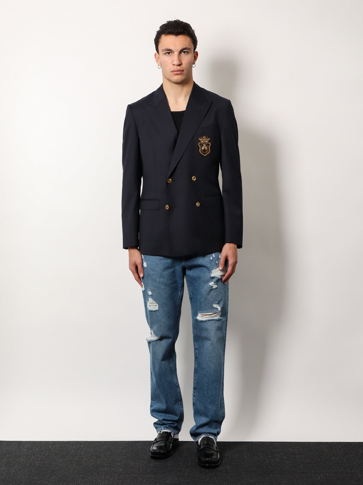 Dolce & Gabbana Stretch Virgin Wool Blazer With Frontal Logo Patch - 2