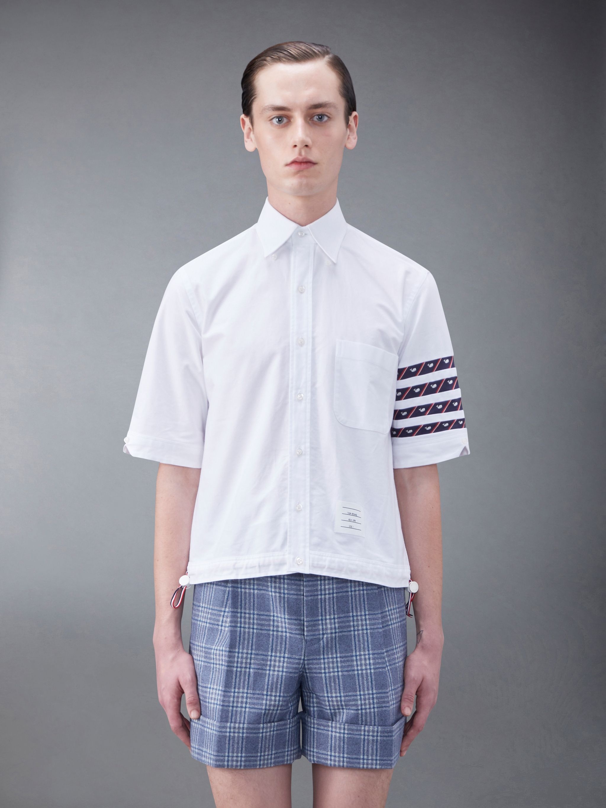 Whale Icon Stripe Drawcord Hem 4-Bar Short Sleeve Shirt - 1