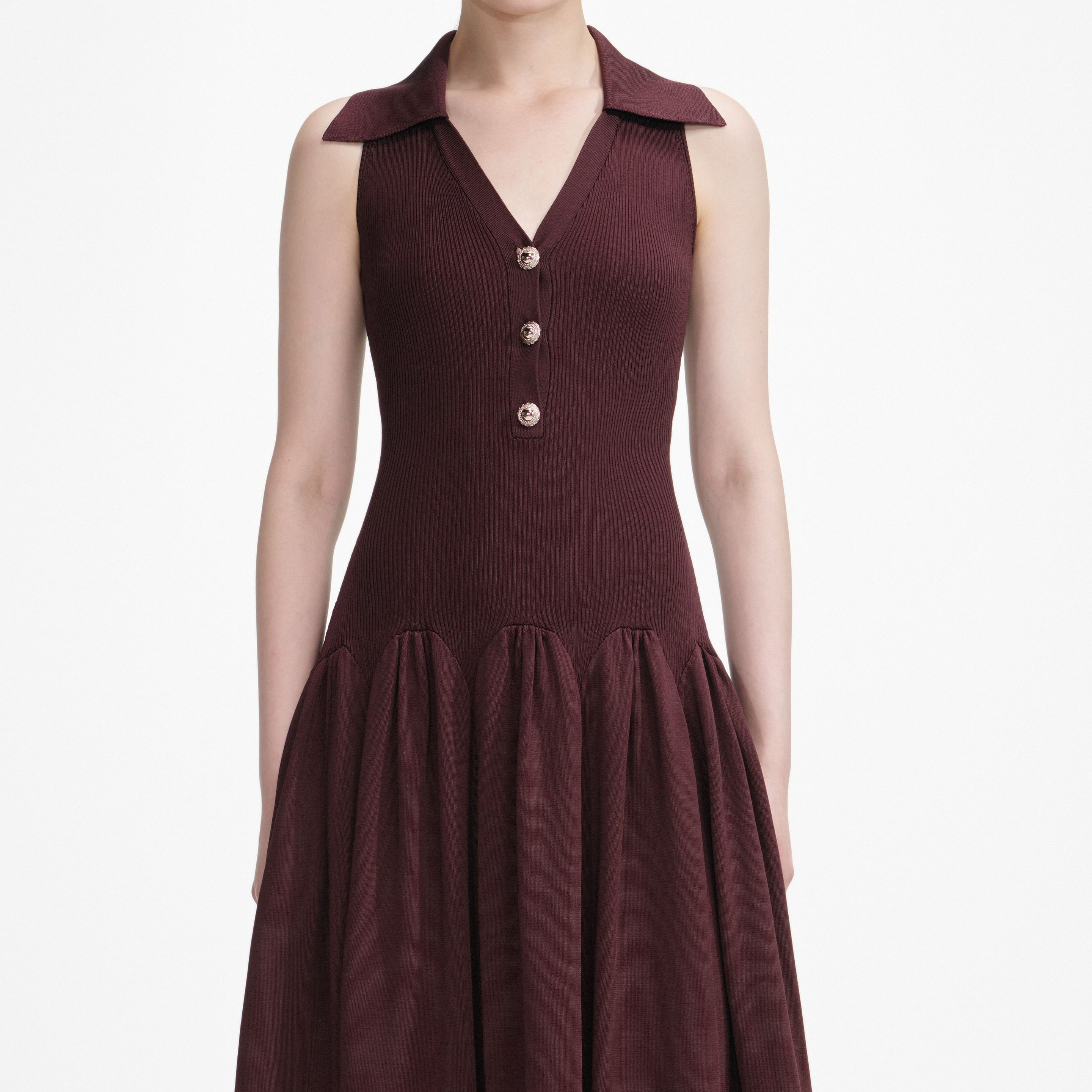 Brown Ribbed Knit Maxi Dress - 4