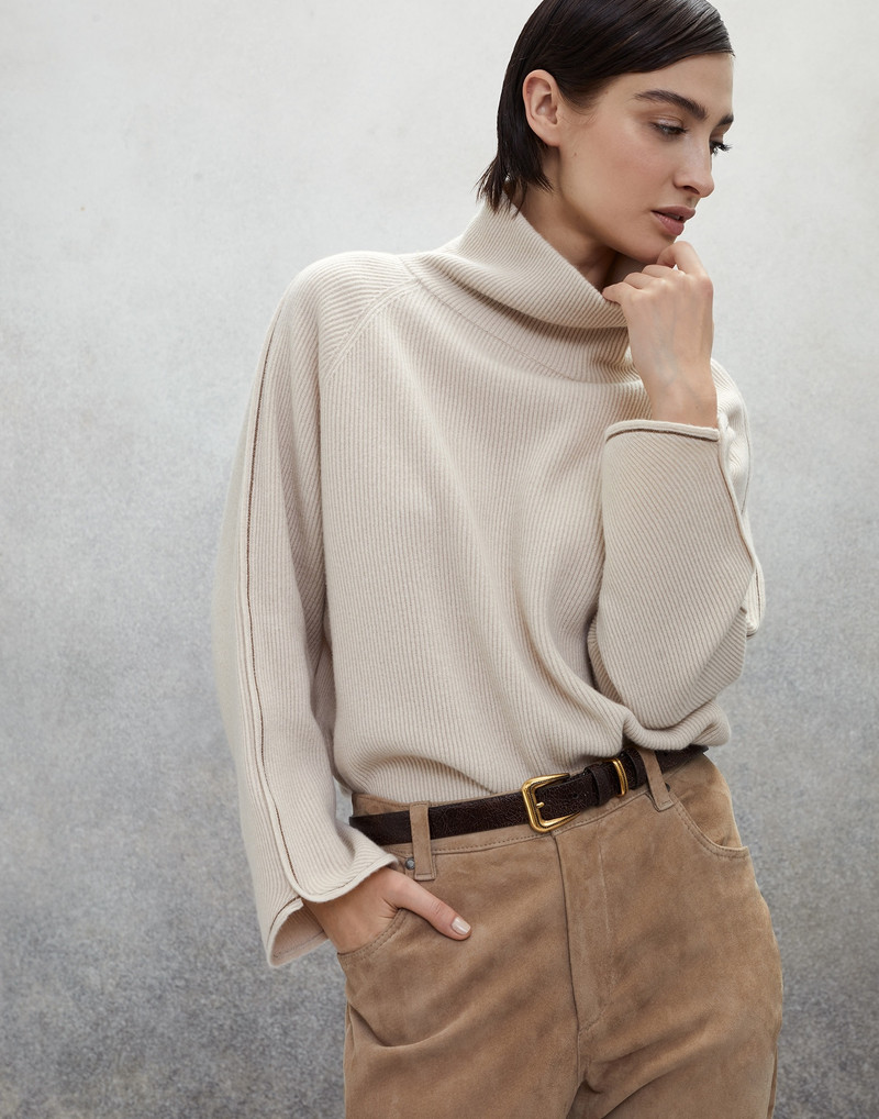 Cashmere English rib turtleneck sweater with shiny trims 4