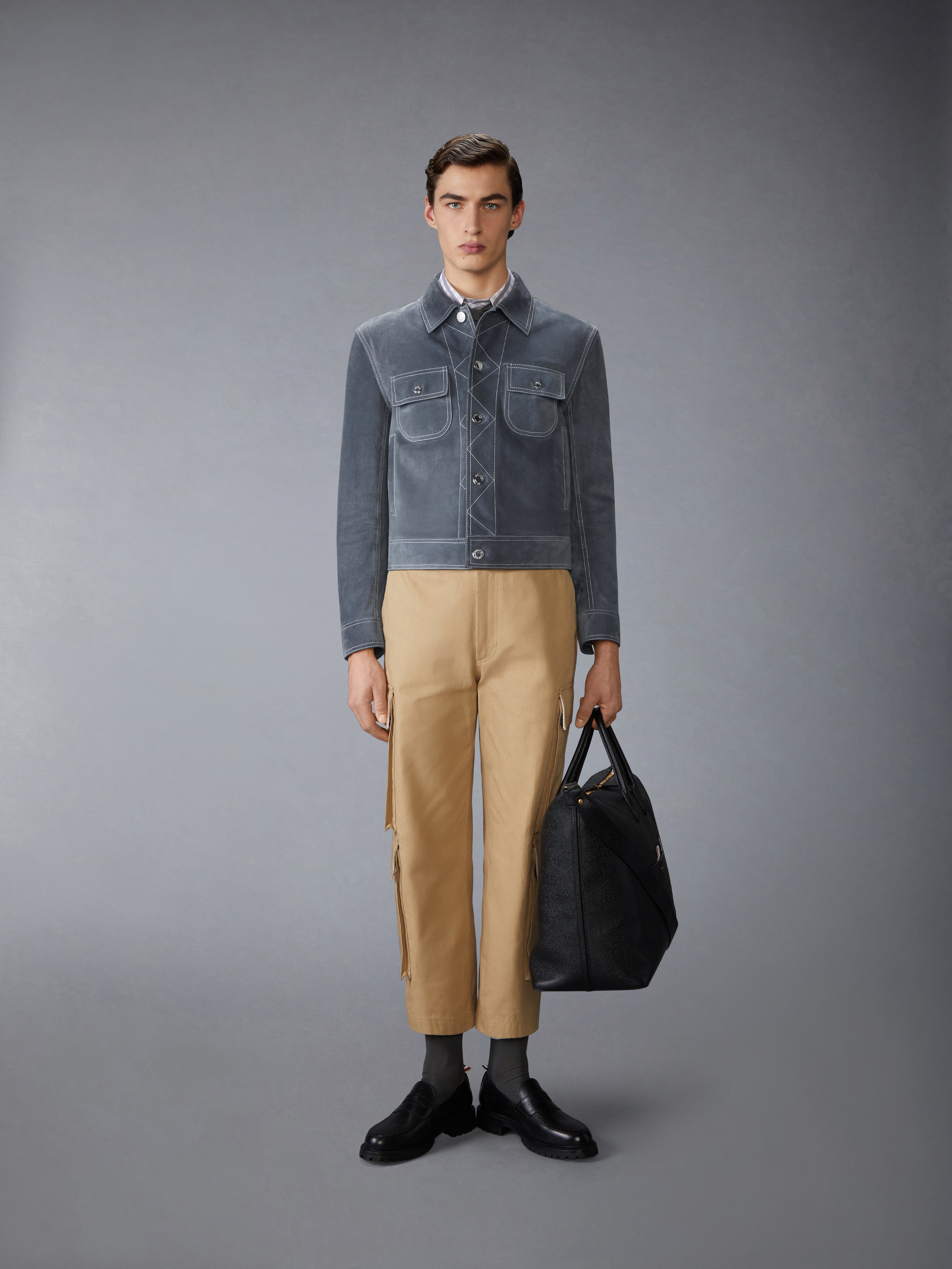 CONTRAST STITCH SUEDE UTILITY JACKET - 4